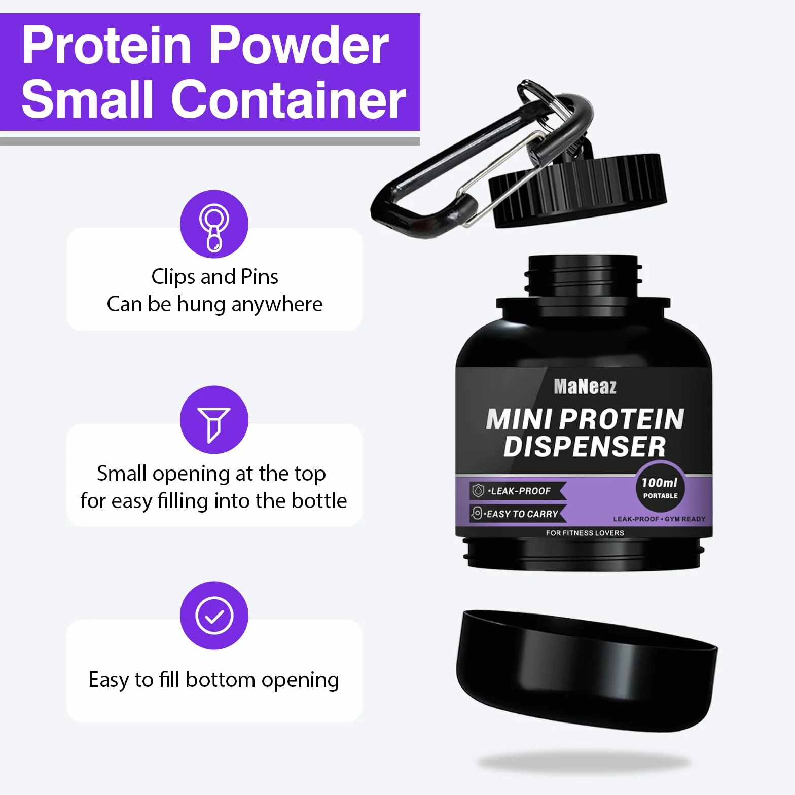 2 Piezas 100Ml Mini Distributore Di Proteine ​​In Polvere Contenitore E Imbuto Per Proteine Portatili Per Palestra Per Palestra Fitness Cross Training Sollevamento Pesi