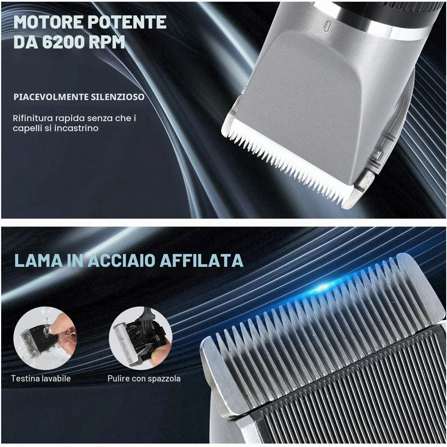 Cozary Rasoio Elettrico Barba, Macchinetta per Capelli, Tagliacapelli Uomo Professionale, Ricarica USB con Display a LED, 4 Pettini Guida, Senza Fili Trimmer, Regolabarba Uomo per Famiglia/Barbiere