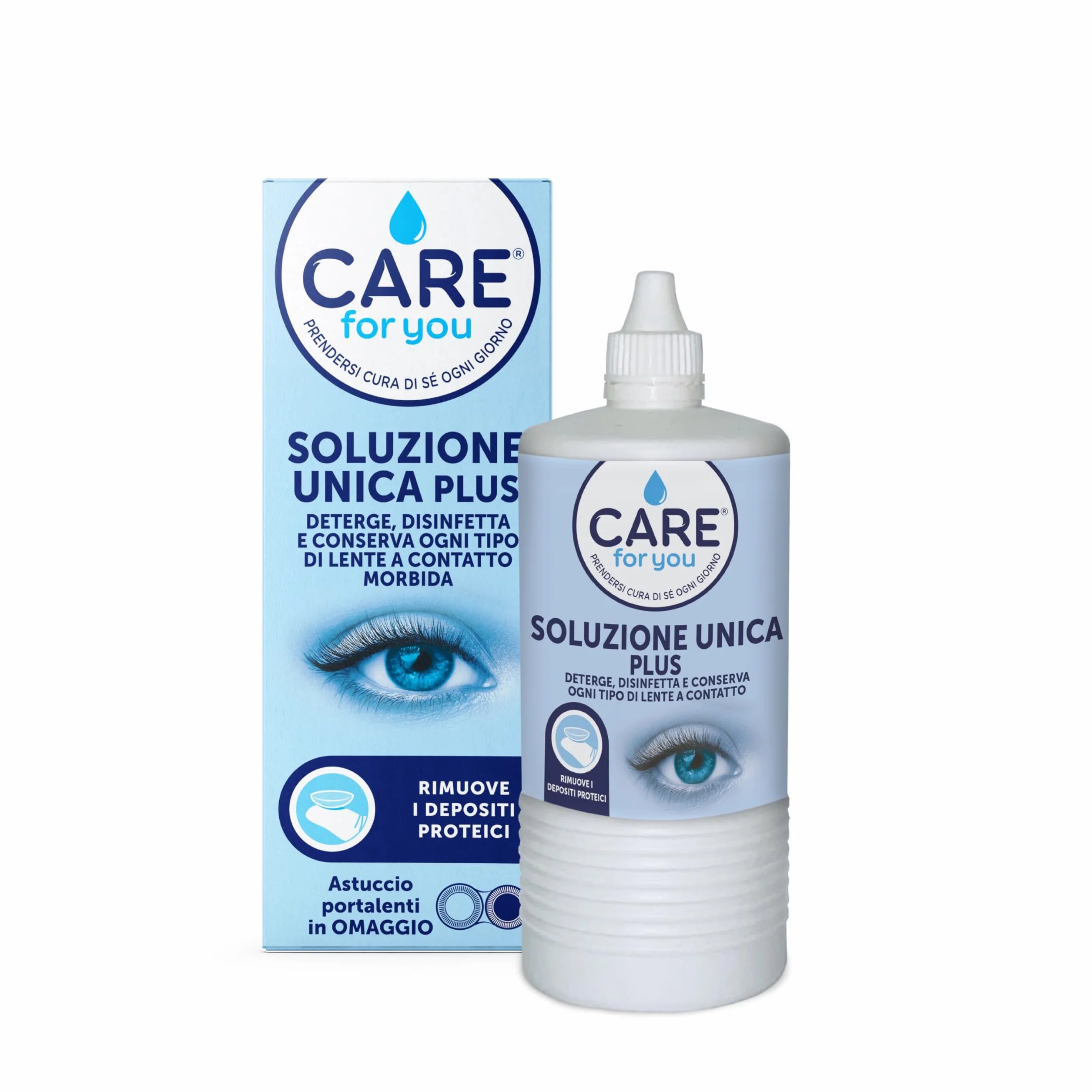 CARE for you, Soluzione Unica Plus - Liquido Lenti a Contatto Morbide, Idrata e Lubrifica, Soluzione Salina per Lenti, Deterge e Disinfetta, 360 ml
