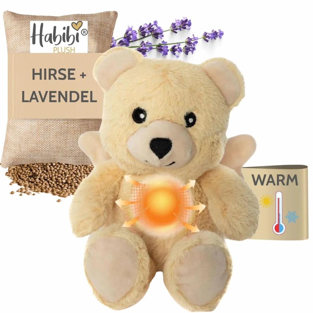 Habibi Premium Midi Deluxe – 2032 - Orso angelo custode con ali con sacchetto di grani estraibile, cuscino termico per riscaldare nel forno a microonde