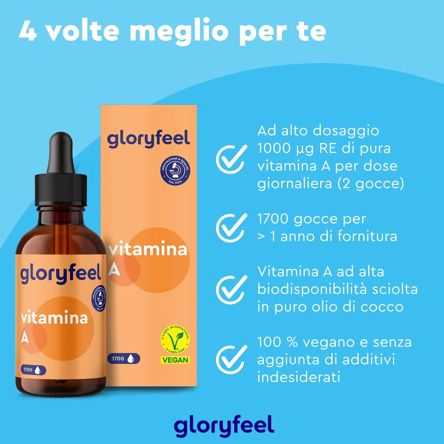 Vitamina A Gocce 3.333 UI 1.000µg, Integratore Vitamina A Pura 50 ml (1700 Gocce), Vitamina A da Palmitato di Retinile, Vitamina A Retinolo in Gocce in Olio TCM, Integratore Pelle & Vista Vit A