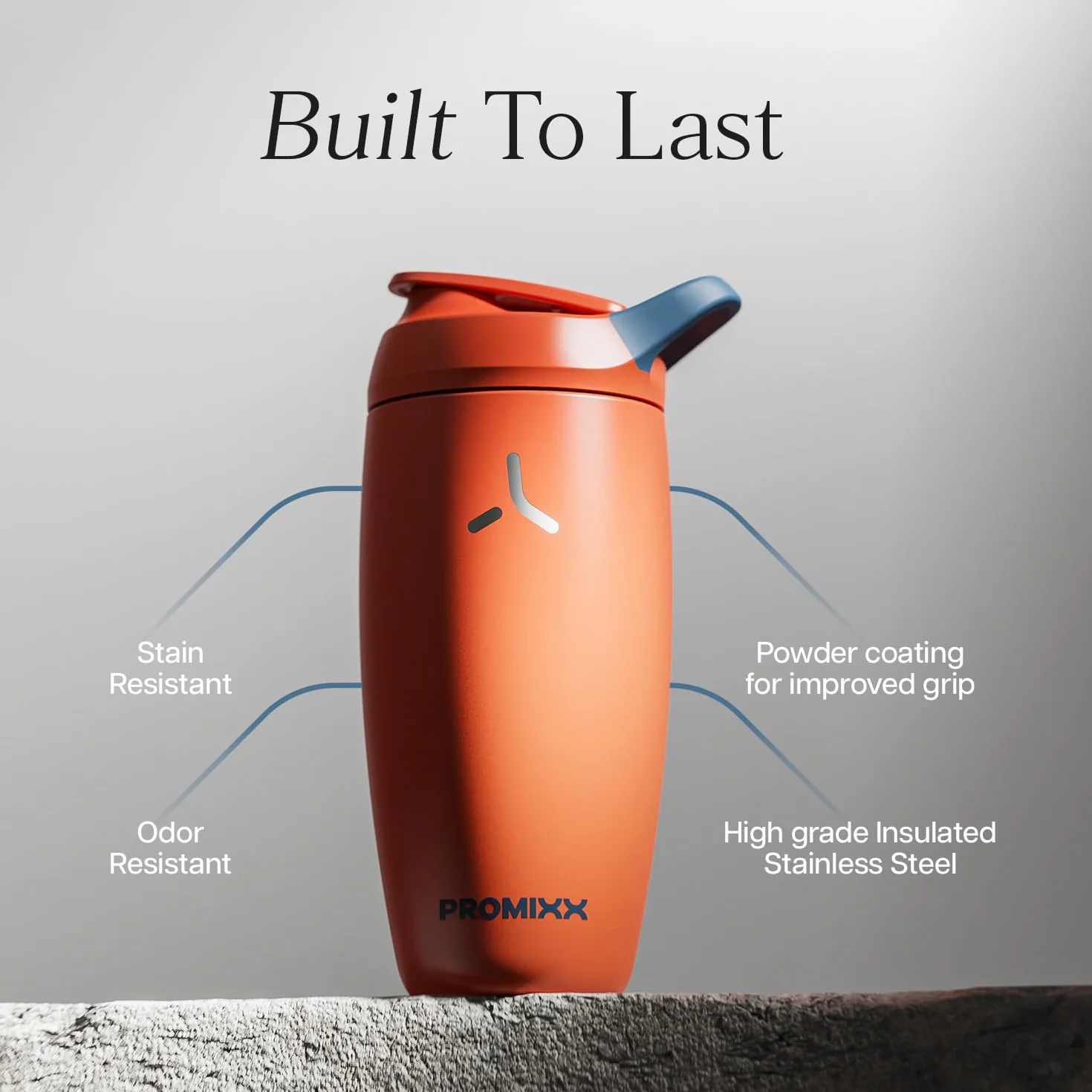 Promixx Pursuit Shaker Isolato – 550ml Acciaio Inossidabile Doppia Parete Miscelatore Proteine con Snap-Fit per Frullati Ghiacciati – Ermetico per Fitness – Arancione Bruciato