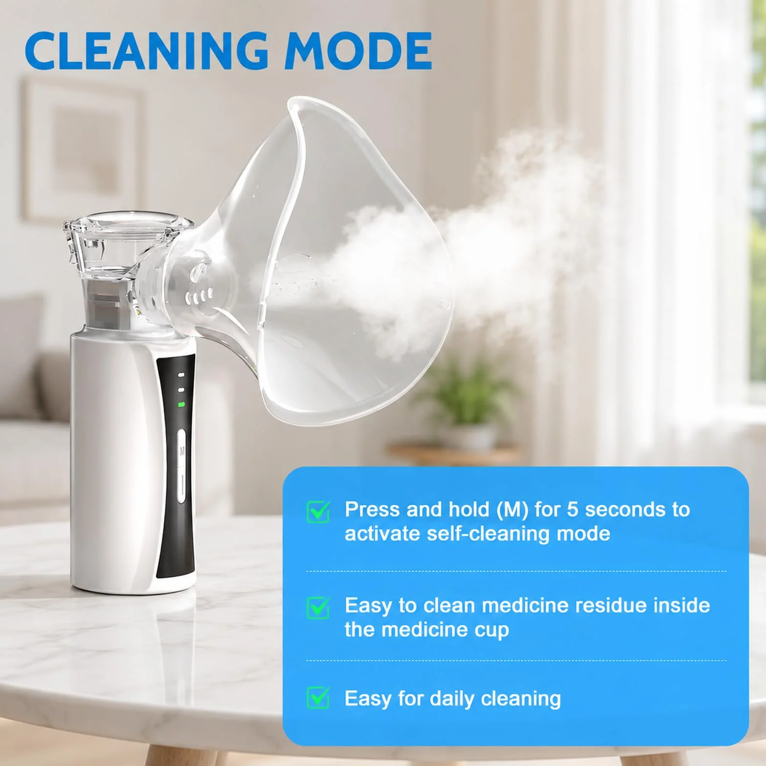 Aerosol Portatile Silenzioso USB Ricaricabile Nebulizzatore Ultrasuoni con 2 Maschere e Boccaglio