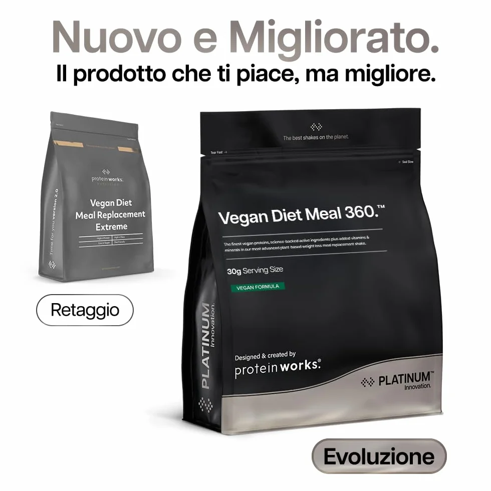 Protein Works | Vegan Diet Meal 360 – PLATINUM Innovation, Shake Dietetico Vegan, Supporta Perdita Peso Sana, Miscela Vitamine & Minerali, Tè Verde, Cioccolato Morbido, 8 Pasti, 500g