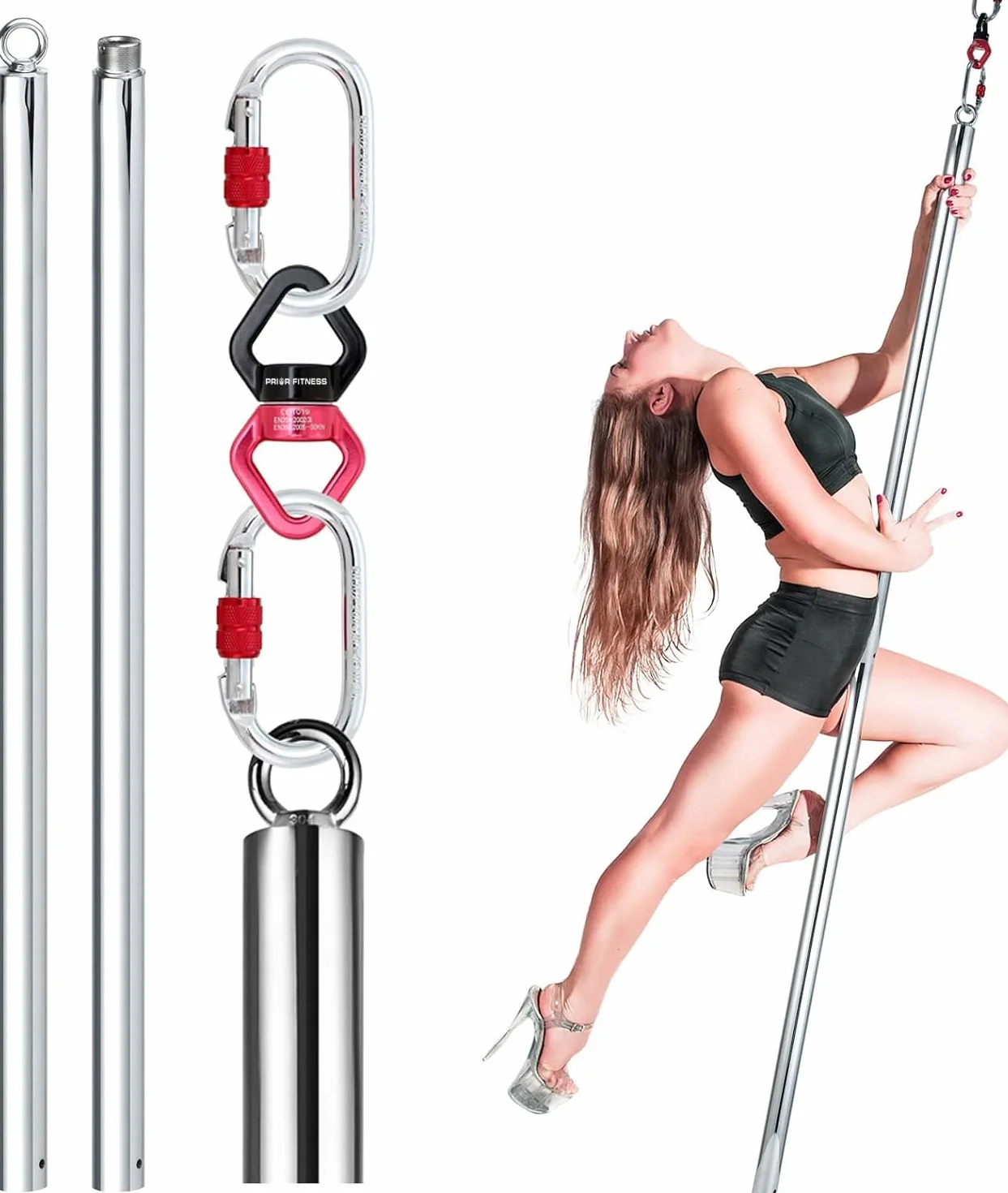 PRIOR FITNESS Palo Pole Dance da Casa 45 mm Staccabile Set Bastoni Ginnastica Volanti Portata 150 kg