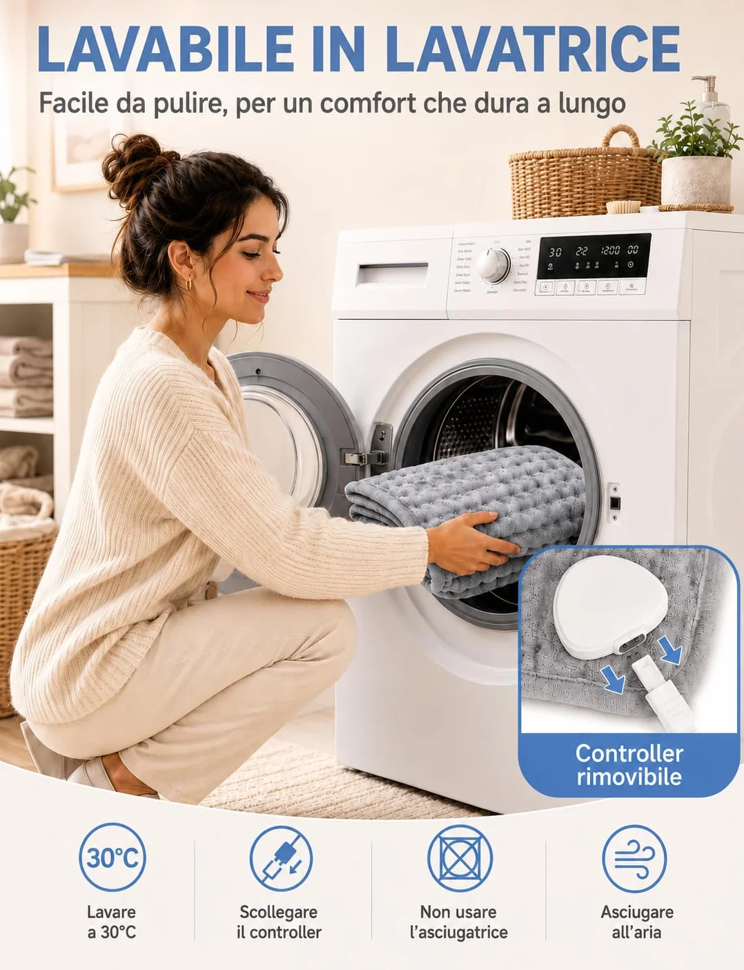 UOHHBOE Termoforo Elettrico 75W Tappetino Riscaldante 9 Impostazioni di Temperatura Lavabile in Lavatrice 4 Timer 60x30cm Con Spegnimento Auto Termoforo Cervicale Spalle Schiena Addome e Gambe