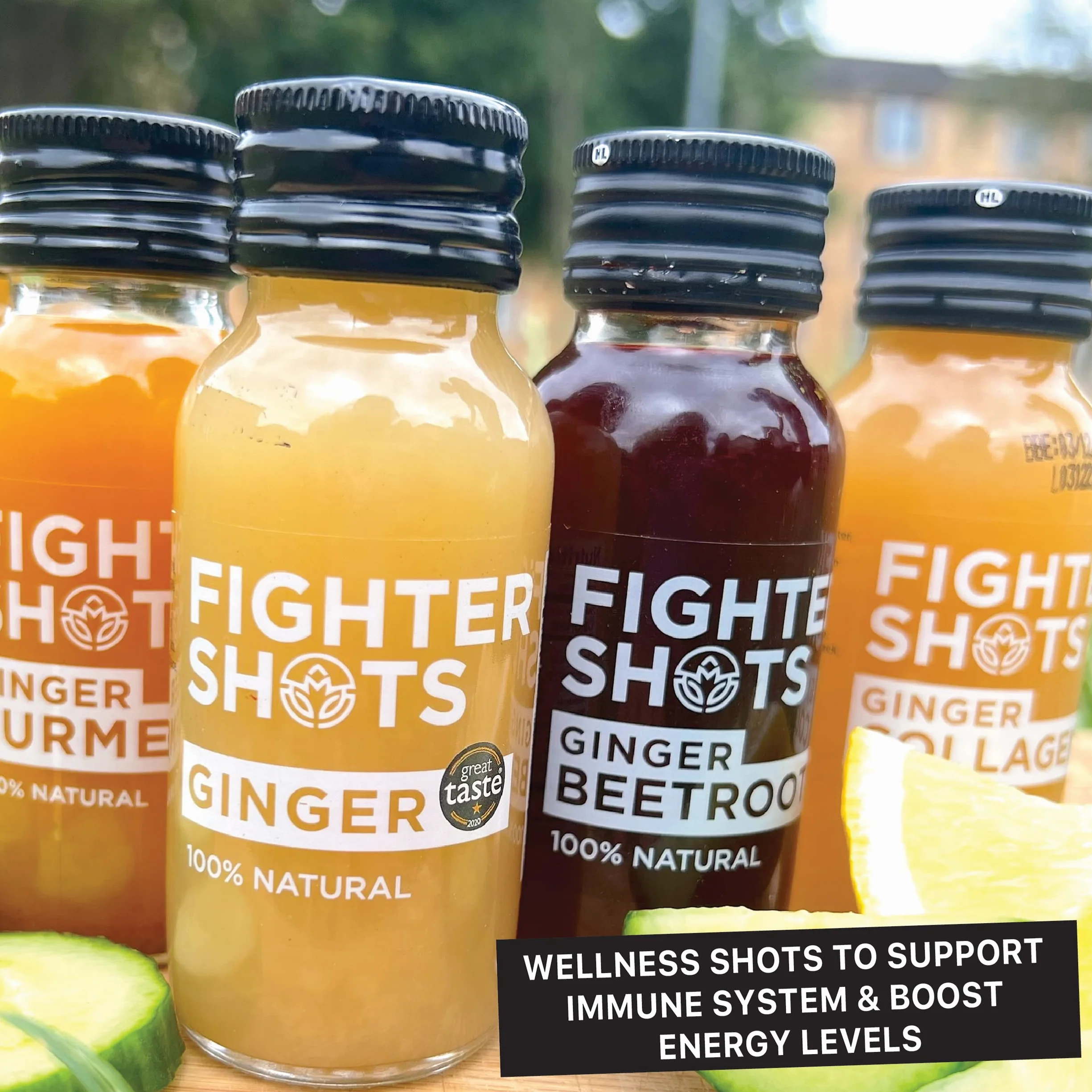 Fighter Shots Mixed Pack 12x60ml Ginger Turmeric Collagen Beetroot 100% Natural