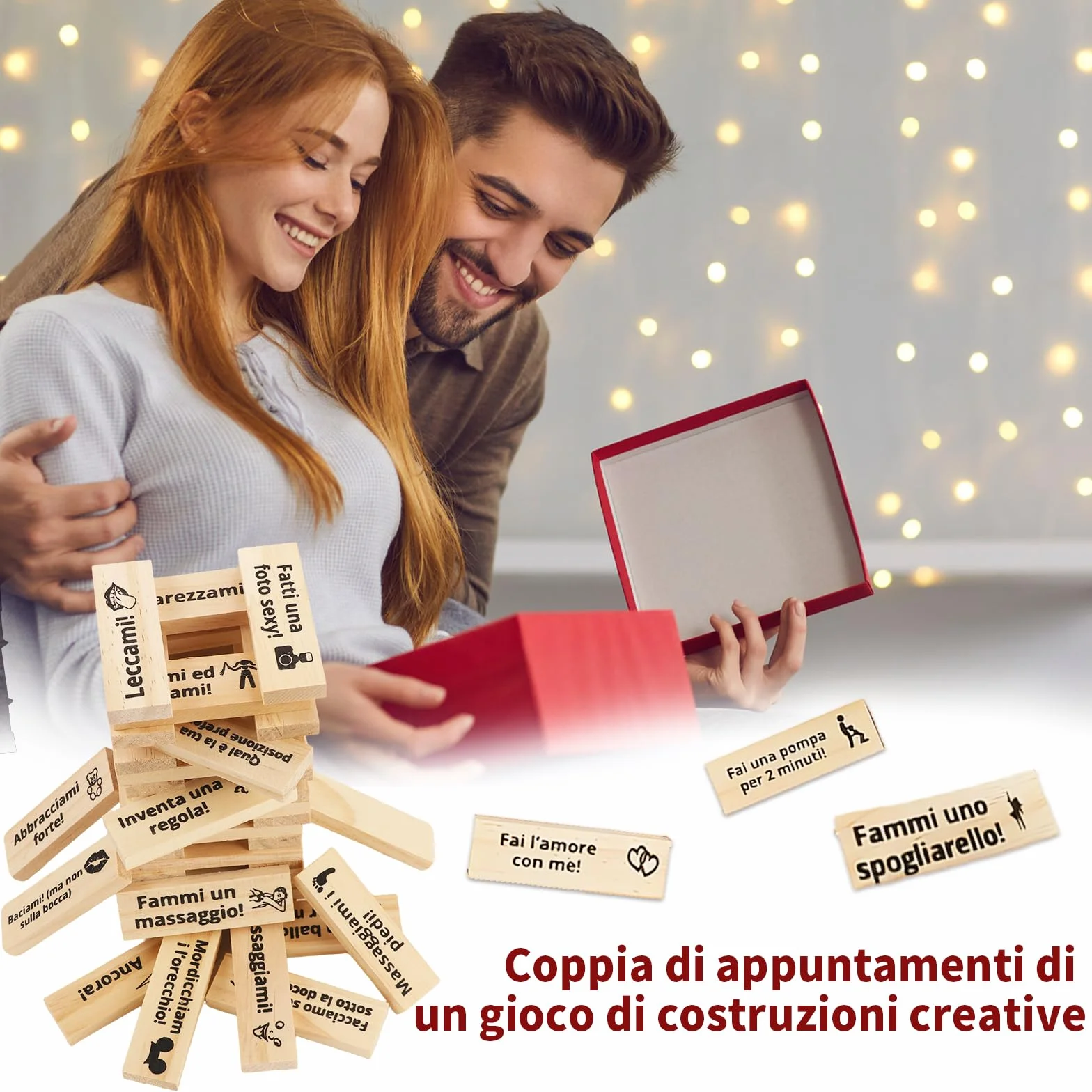 Yoedge 48 pezzi Italiano Gioco Super Naughty Block Tower-Giochi di Torre Della Lussuria,Erotiici Coppie per Adulti, Giochi hot per coppie adulti,Torre a Blocchi di Coppi