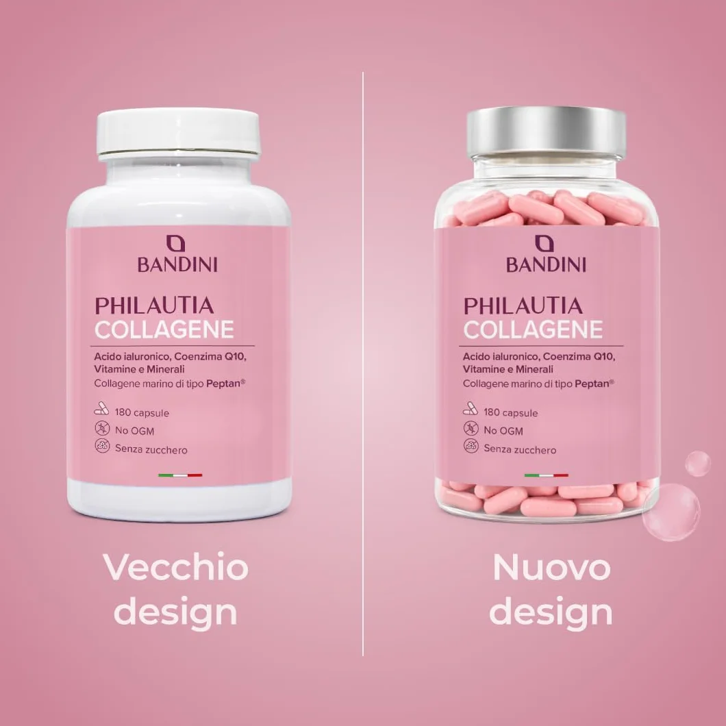 Bandini Collagene Peptan Acido Ialuronico 180 Capsule, Collagene Marino Idrolizzato Tipo 1 con Coenzima Q10, Vitamina C, Biotina, Zinco e Selenio, Integratore per Articolazioni, Pelle e Ossa