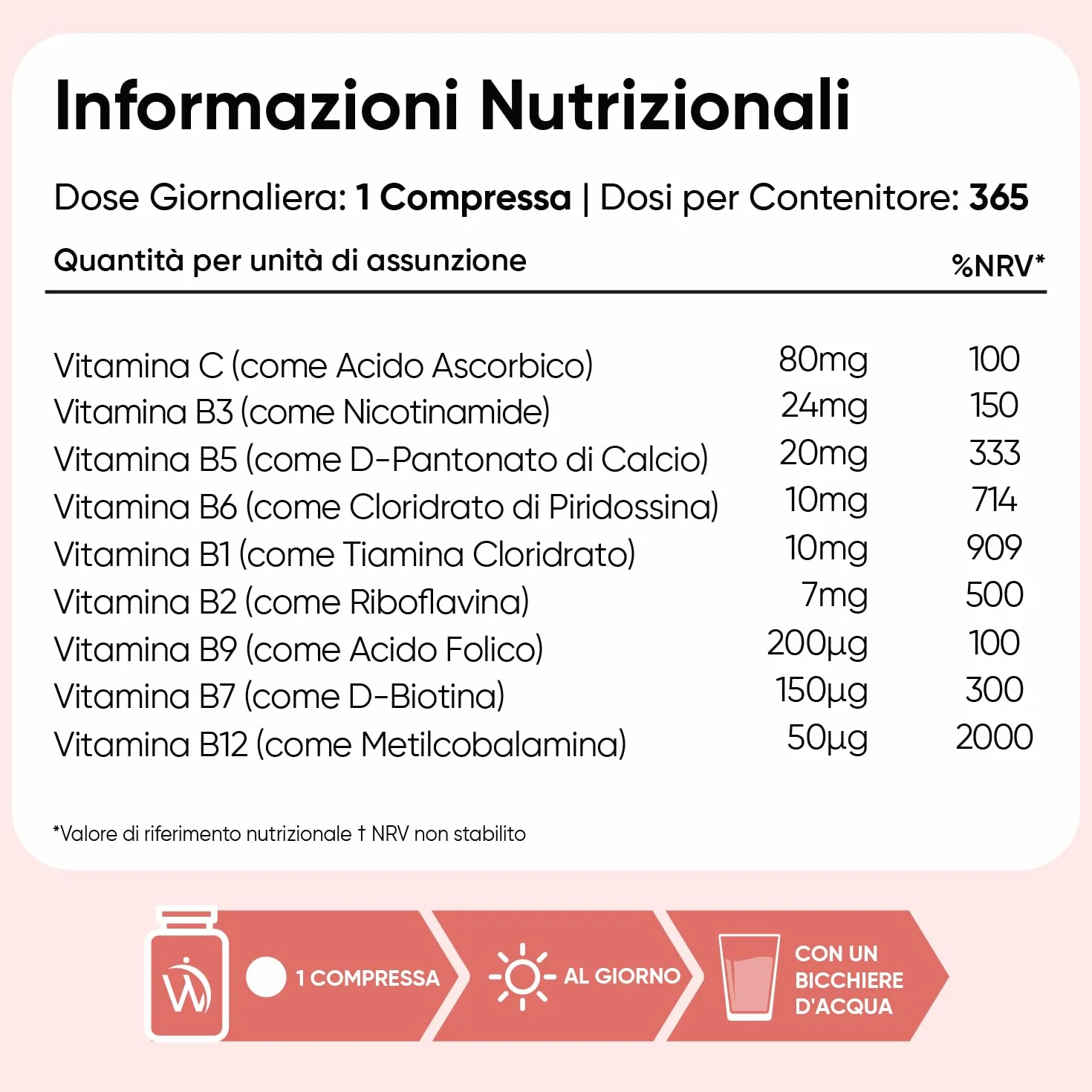 Vitamina B Complex 365 Compresse Vegane con Biotina Acido Folico Vitamina B12 B1 B3 B4 B5 B6 C