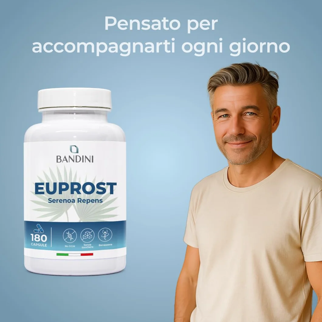 Bandini Euprost Serenoa Repens 180 Capsule Integratore per Uomo Saw Palmetto 20:1 Estratto 30% Acidi Grassi