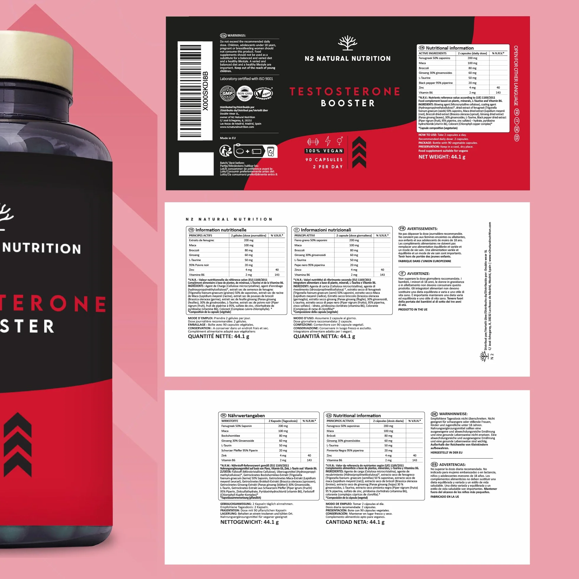 Integratore Alimentare Uomo con Maca, Ginseng, Fieno Greco, Zinco e Vitamina B6. 90 Capsule. N2 Natural Nutrition