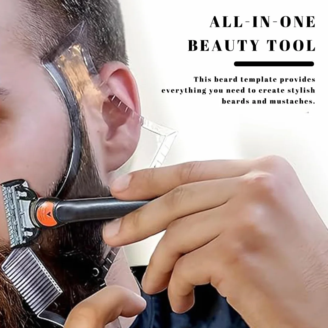 2 PCS stencil Pettine per Barba,Pettine Stencil Barba,Signori pizzetto Collo Sagome per Barba Styling Tool per allineare e rifinire Gli Uomini rasatura della barba,Trasparente