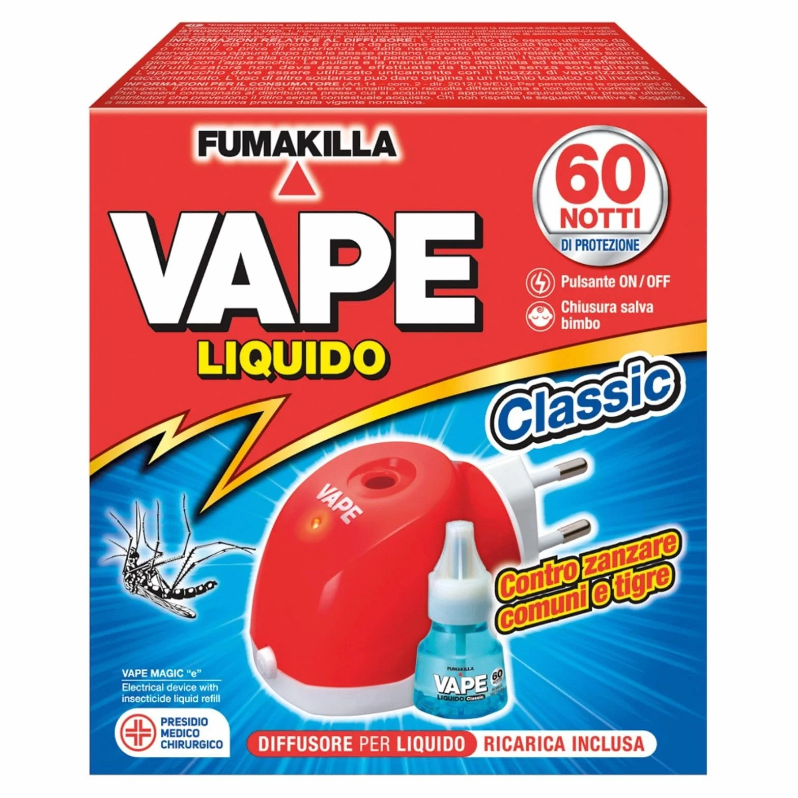 Vape Zanzare Diffusore Elettrico Classic Con Ricarica Liquida 60 Notti 30Ml