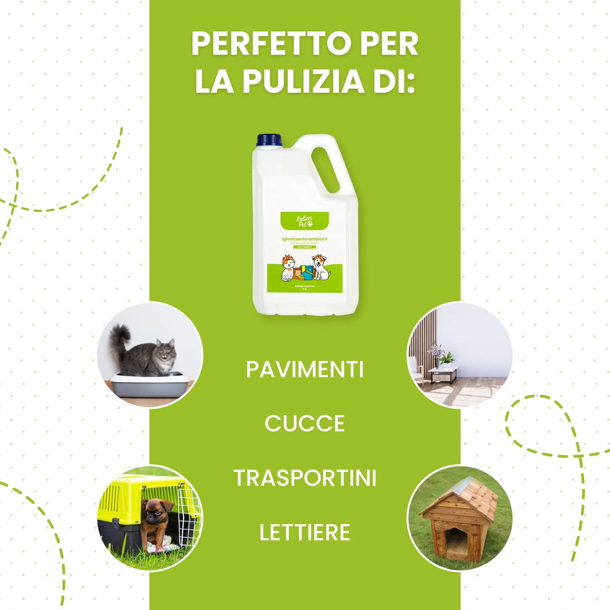 Igienizzante Ambienti Animali Domestici Disinfettante Cuccia Cani Gatti Conigli Detergente Pavimenti Azione Lunga Durata