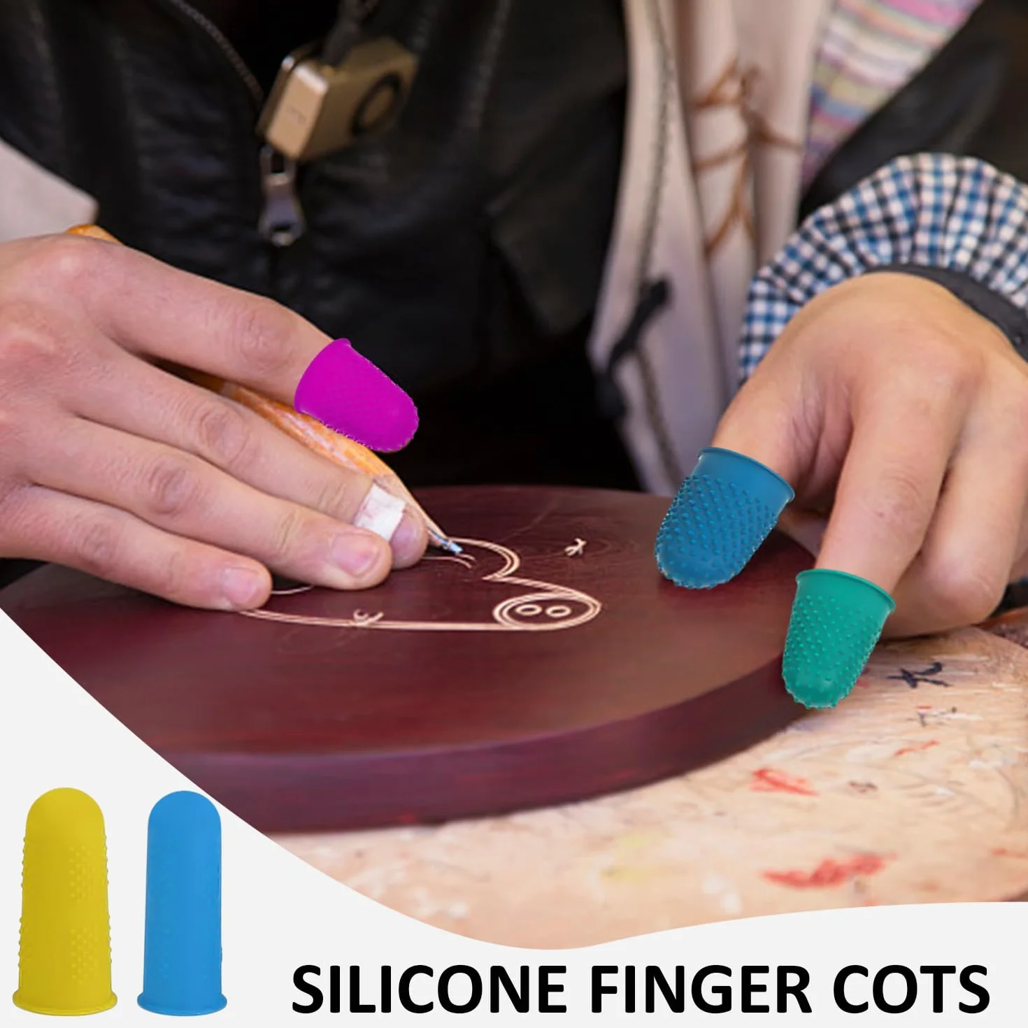 8 protezioni per le dita, protezione per le dita in silicone, dita in silicone, dita lunghe e corte in silicone, dita antiscivolo (rosa, verde, arancione, blu, viola, rosso)