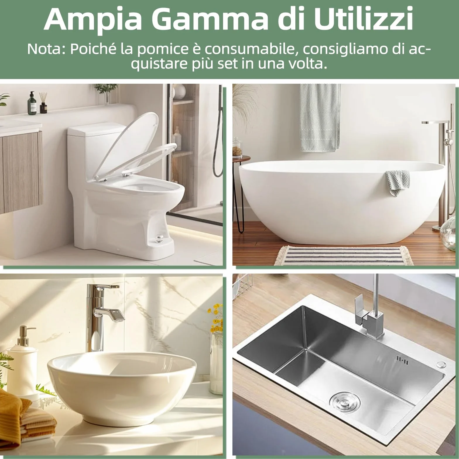 Pietra Pomice per WC 5 Pezzi con Manico Riutilizzabile - Disincrostante Calcare e Urina Ostinate