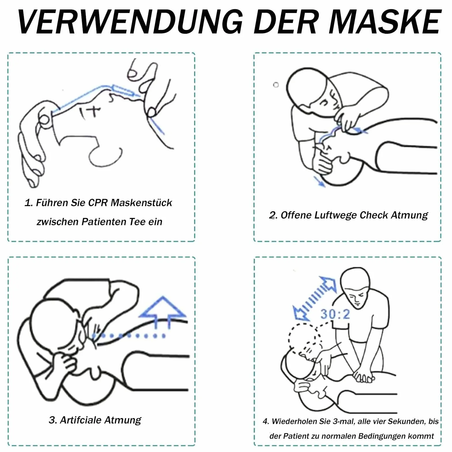 Mascherine respiratorie di primo soccorso, maschera CPR respirazione bocca a bocca