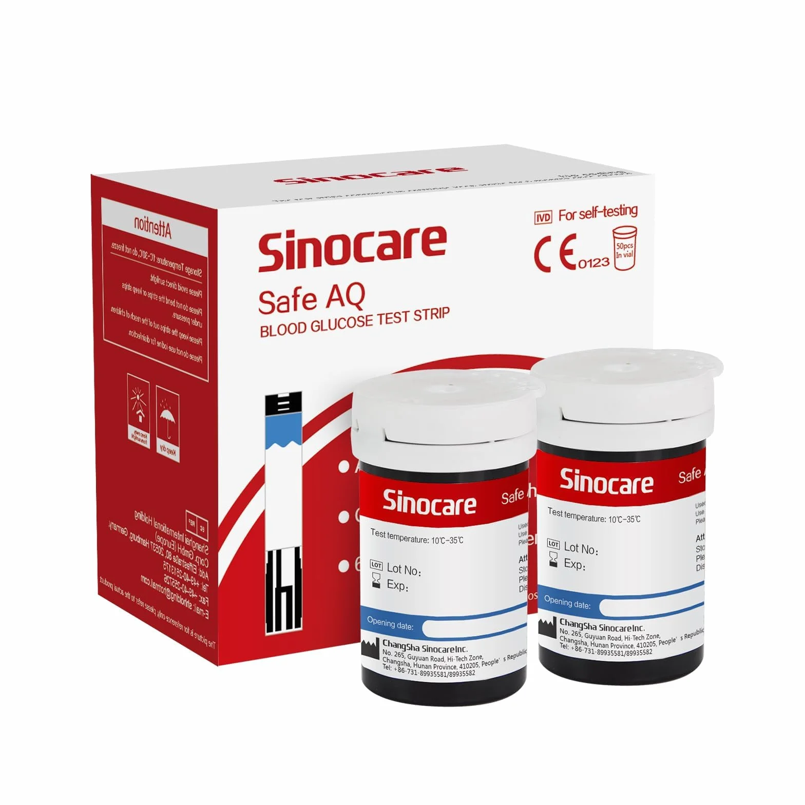 Sinocare Safe AQ Strisce per Glicemia 50 Pezzi Adattabili a Safe AQ Smart/AQ Voice/AQ Air Glucometro