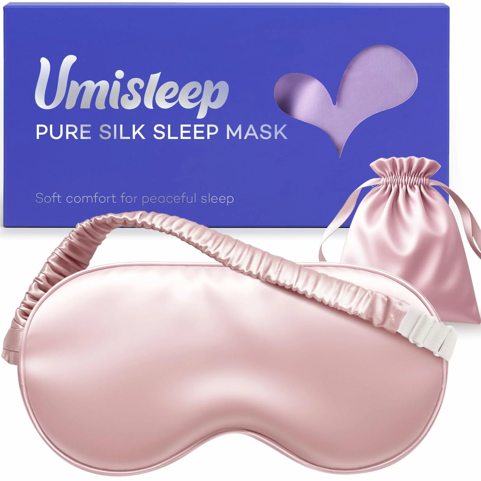Umisleep 100% pura seta maschera, 22 momme 6A, morbida e liscia, traspirante, per donne e uomini, migliore tenuta della luce, con custodia da viaggio, Maschera per gli occhi regolabile (Rosa)