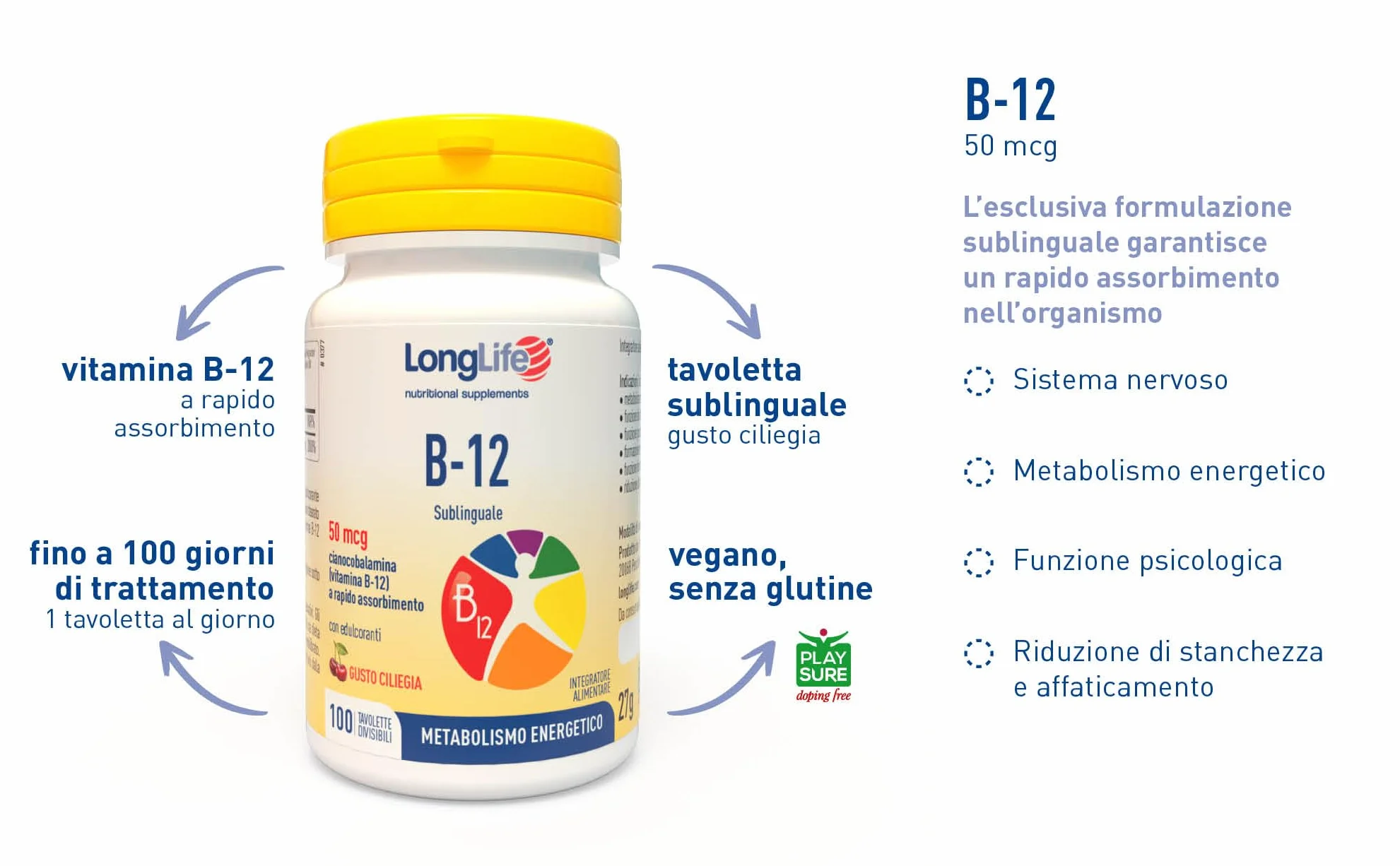 LongLife B12 50 mcg 100 tavolette divisibili sublinguale vegano senza glutine