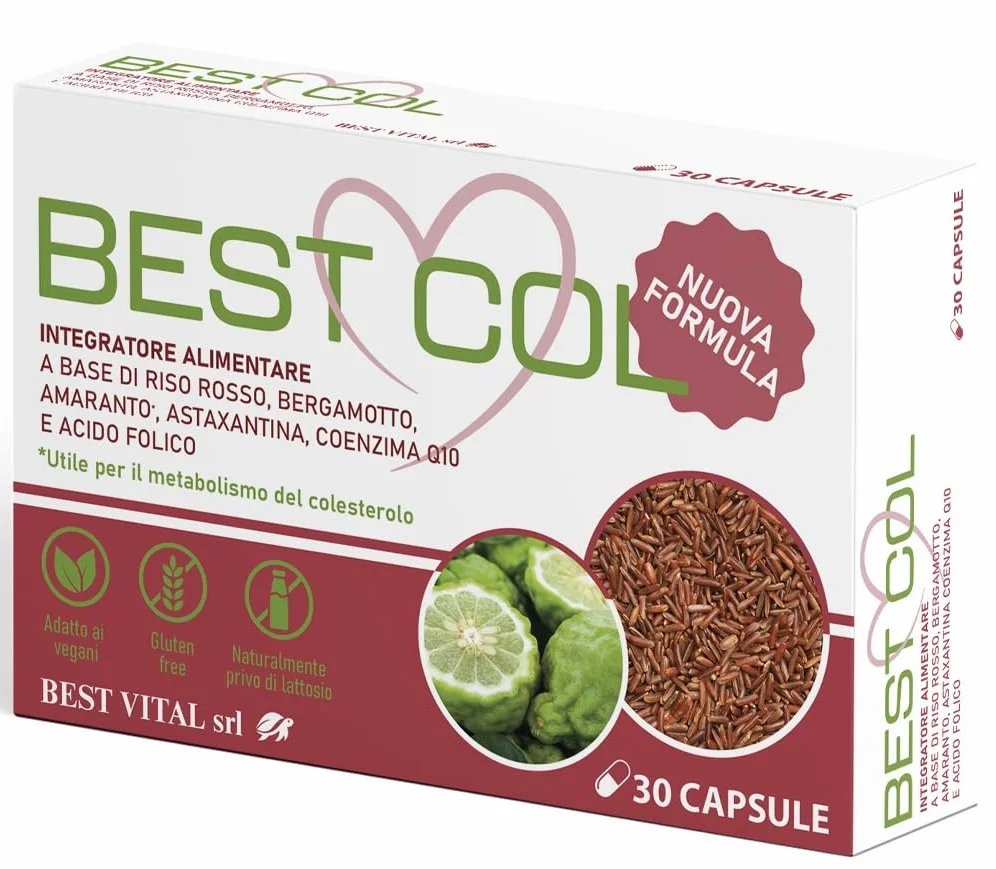 BEST COL Nuova Formula - Integratore Alimentare a Base di Bergamotto, Amaranto, Astaxantina, Coenzima Q-10, Riso Rosso e Acido Folico. 30 capsule