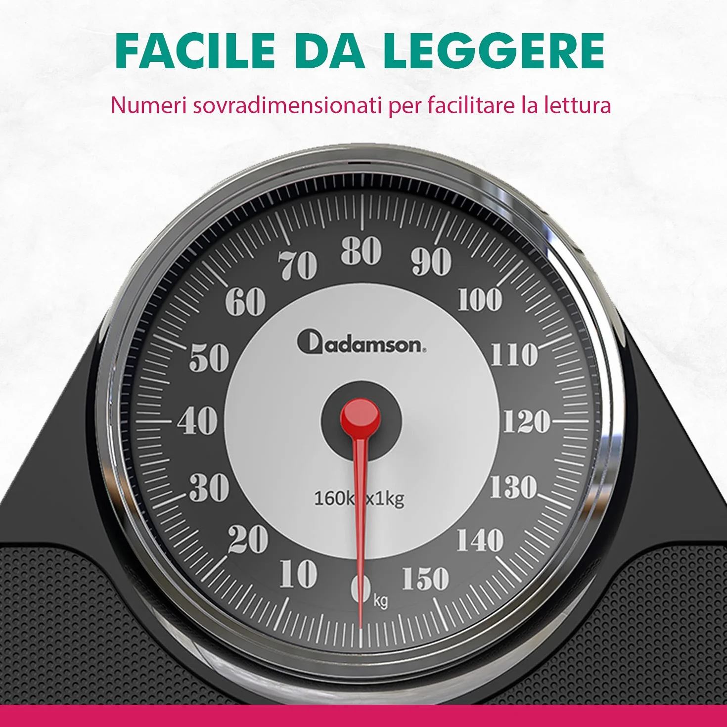 Adamson A24 Bilancia Pesapersone Meccanica, Analogica, Fino a 160 kg, Piedini Anti Scivolo – NUOVA - Durevole, Accurata e precisa – 20 Anni di Garanzia – Per la tua casa – Camera da Letto e Bagno