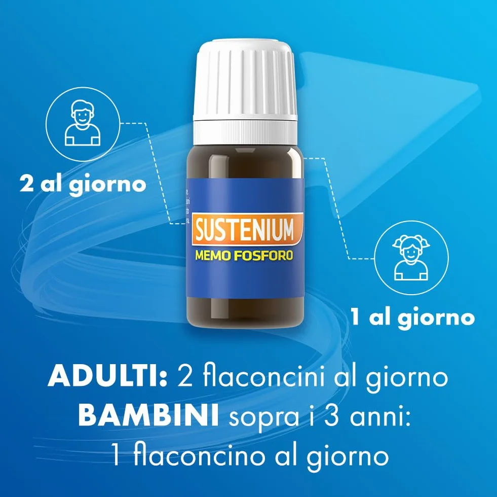 Sustenium Memo Fosforo - Integratore alimentare a base di Fosfoserina, Glutammina, Vitamina B6 ed Eleuterococco. Energia per la mente. Confezione da 10 flaconcini (10ml)