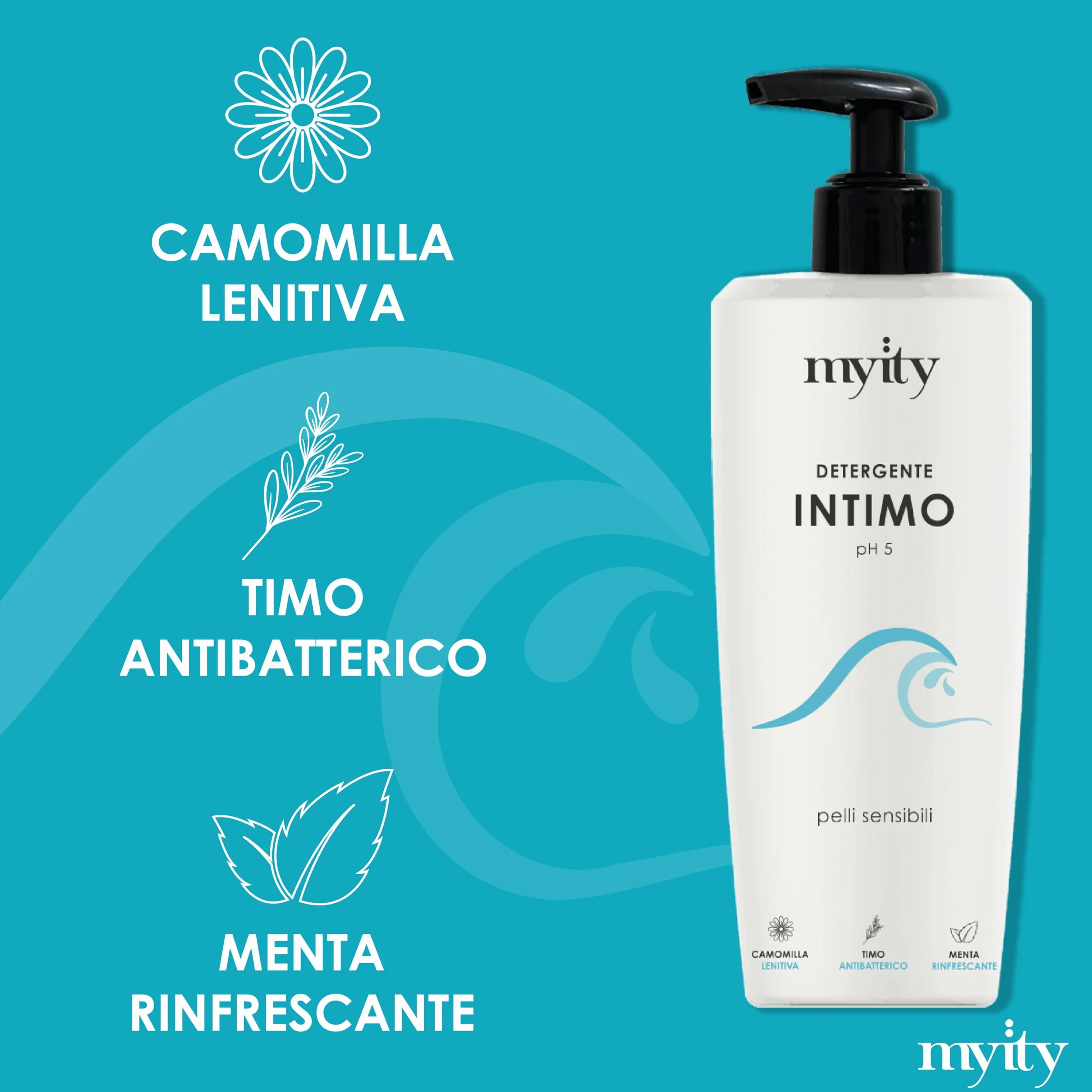 Detergente Intimo Myity pH 5 per Pelli Sensibili - Antibatterico, Rinfrescante, Senza Profumo, Vegano