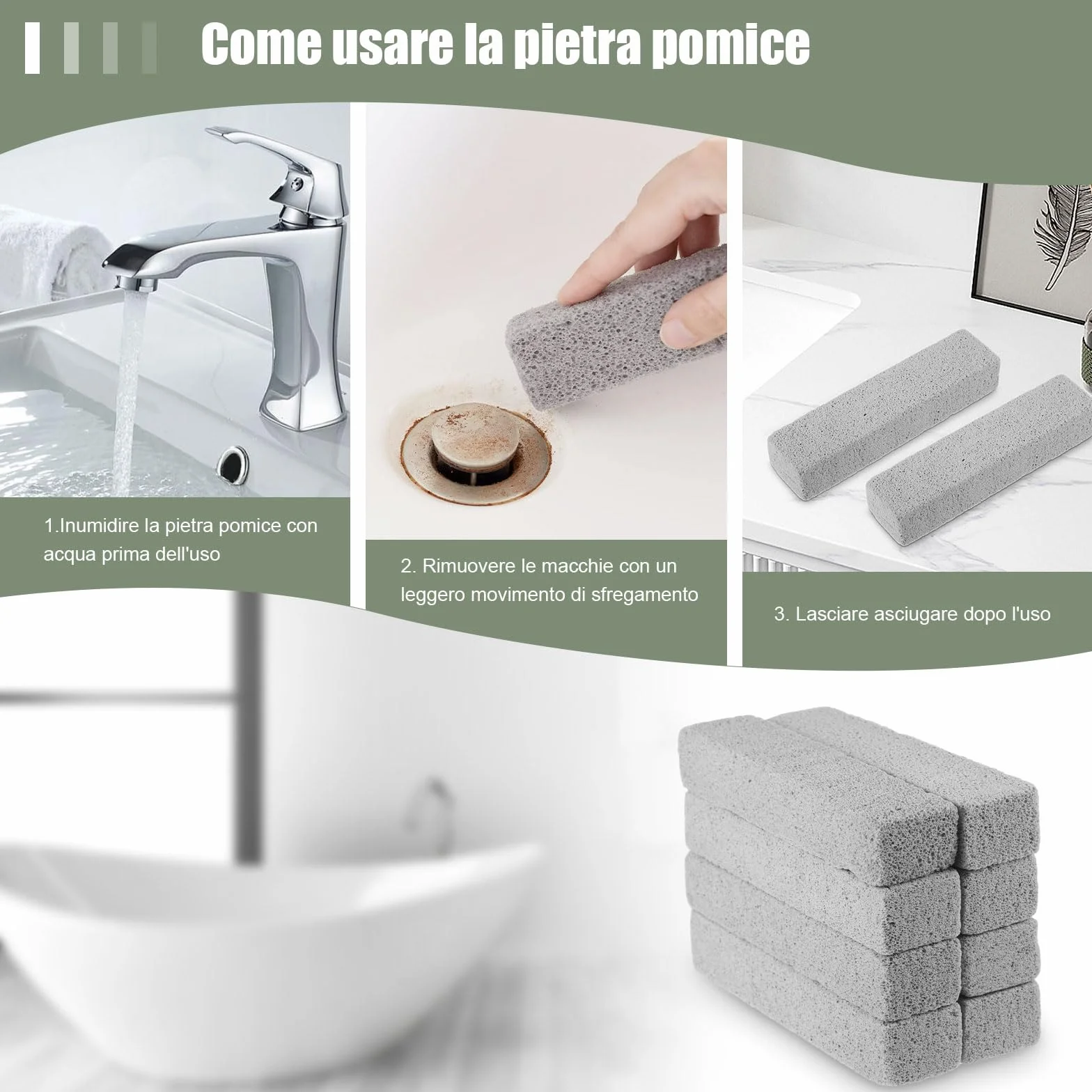 Pietra Pomice per Pulizia Ceramica WC 8 Pezzi