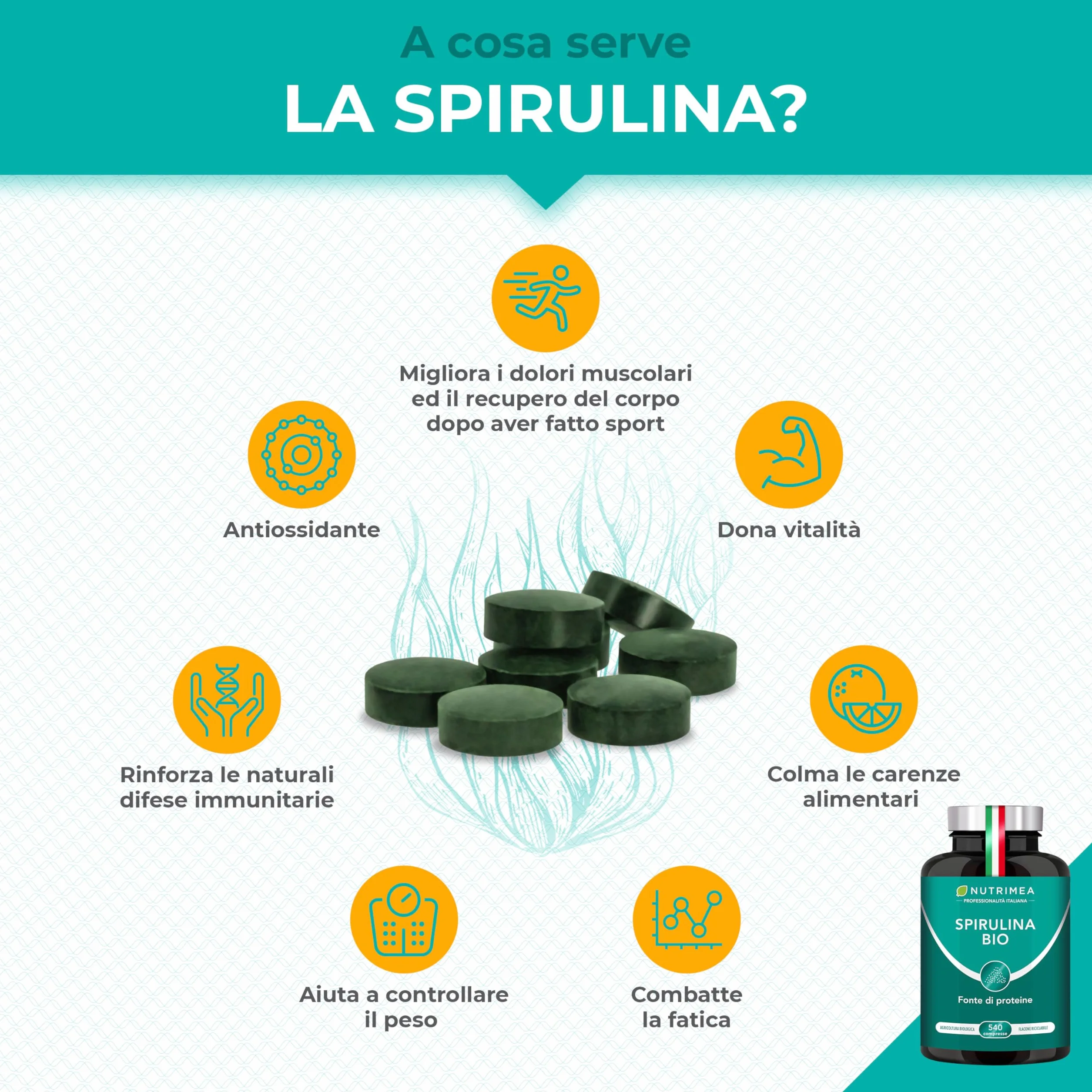 Spirulina Biologica Pura 540 Compresse 1500 mg Nutrimea