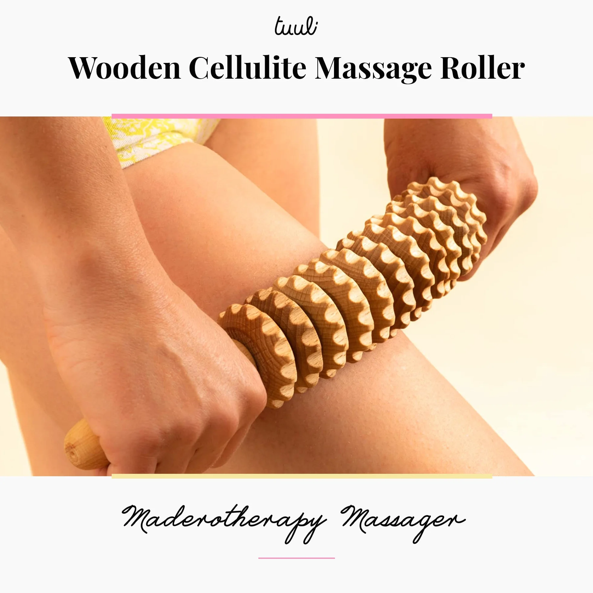 Tuuli Accessories Anti Cellulite Rullo Massaggiatore Massaggio Anticellulite Coscia Maderoterapia Legno 40 cm