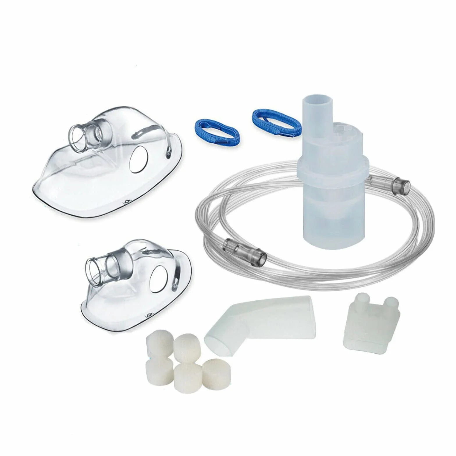 CURA FARMA CuraNeb Kit Ricambio Universale per Aerosol a Pistone con Ampolla, Mascherina Adulti e Bambini, Tubo, Forcella, Boccheruola Compatibile Nebula Aerosol Microlife, Dispositivo Medico CE