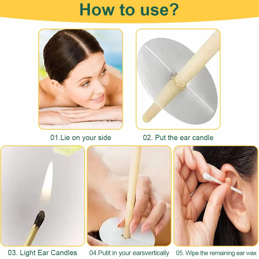 EBHO Candele Orecchie Cerume,Kit per Candele per Rimozione del Cerume,Togli Cerume Orecchie,Candele per Orecchie da 10 Pezzi con 5 Dischi Protettivi