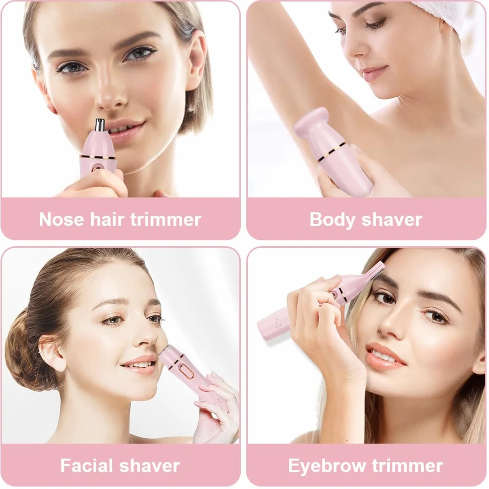 ACWOO Rasoio Elettrico Donna, 4 in 1 Epilatore Senza Fili, Ricaricabile Epilatore viso, Depilatore Multifunzione a Secco e Bagnato per Una Rasatura Delicata e Accurata, Impermeabile