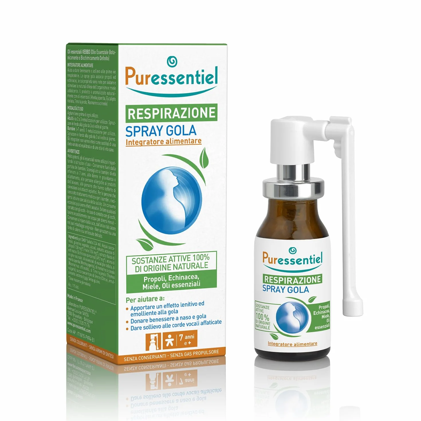 Puressentiel Respirazione, Spray Gola, Formula 100% di Origine Naturale, per il Benessere della Gola e la Funzionalità delle Prime vie Respiratorie, Vegan e Cruelty Free, 15 ml
