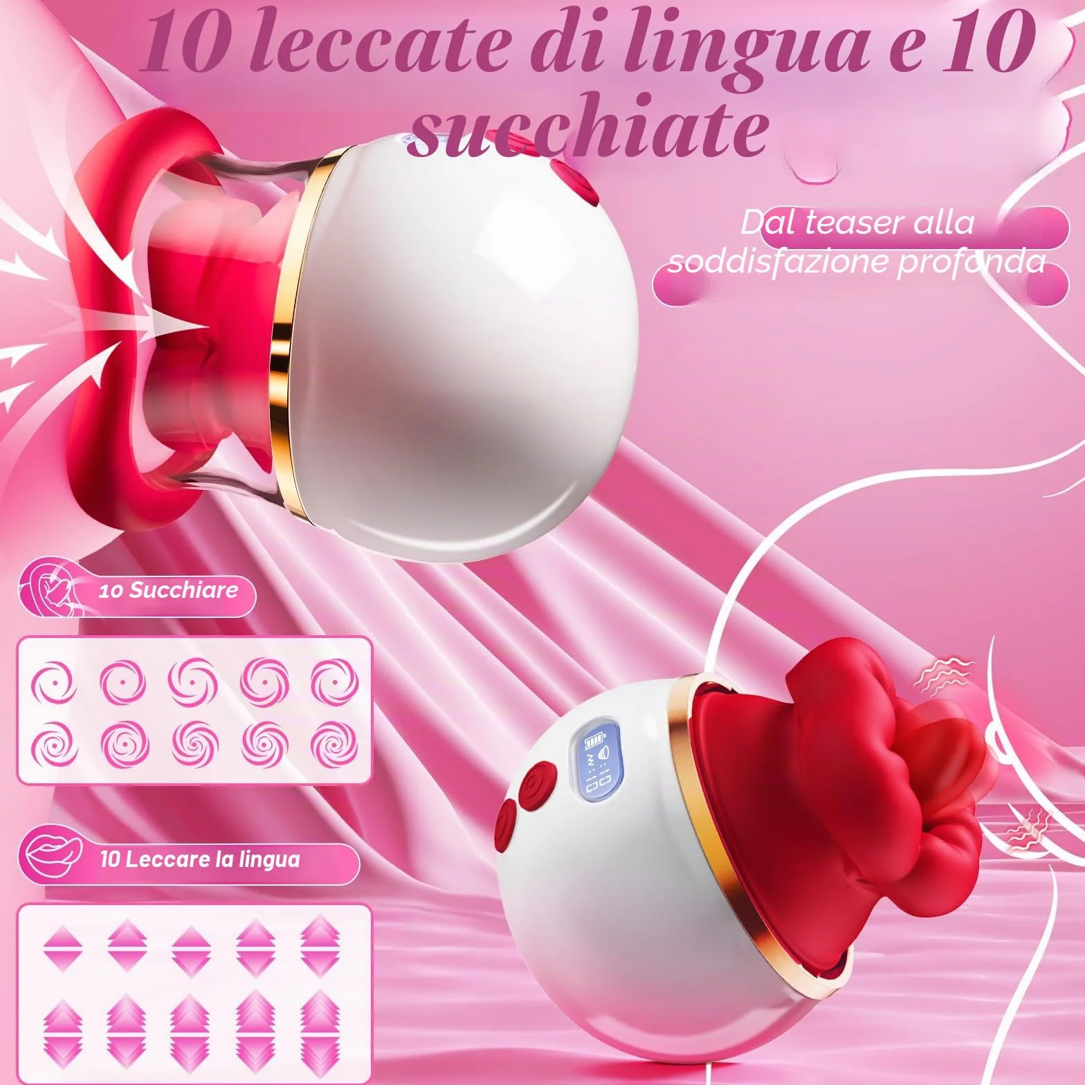 Vibrazione per le donne che succhiano il sesso giocattolo, set di vibratore 5 in 1 giocattolo sessuale per donne con LCD e 10 succhie, 10 leccate di lingua e 10 vibratori, vibratori per capezzoli