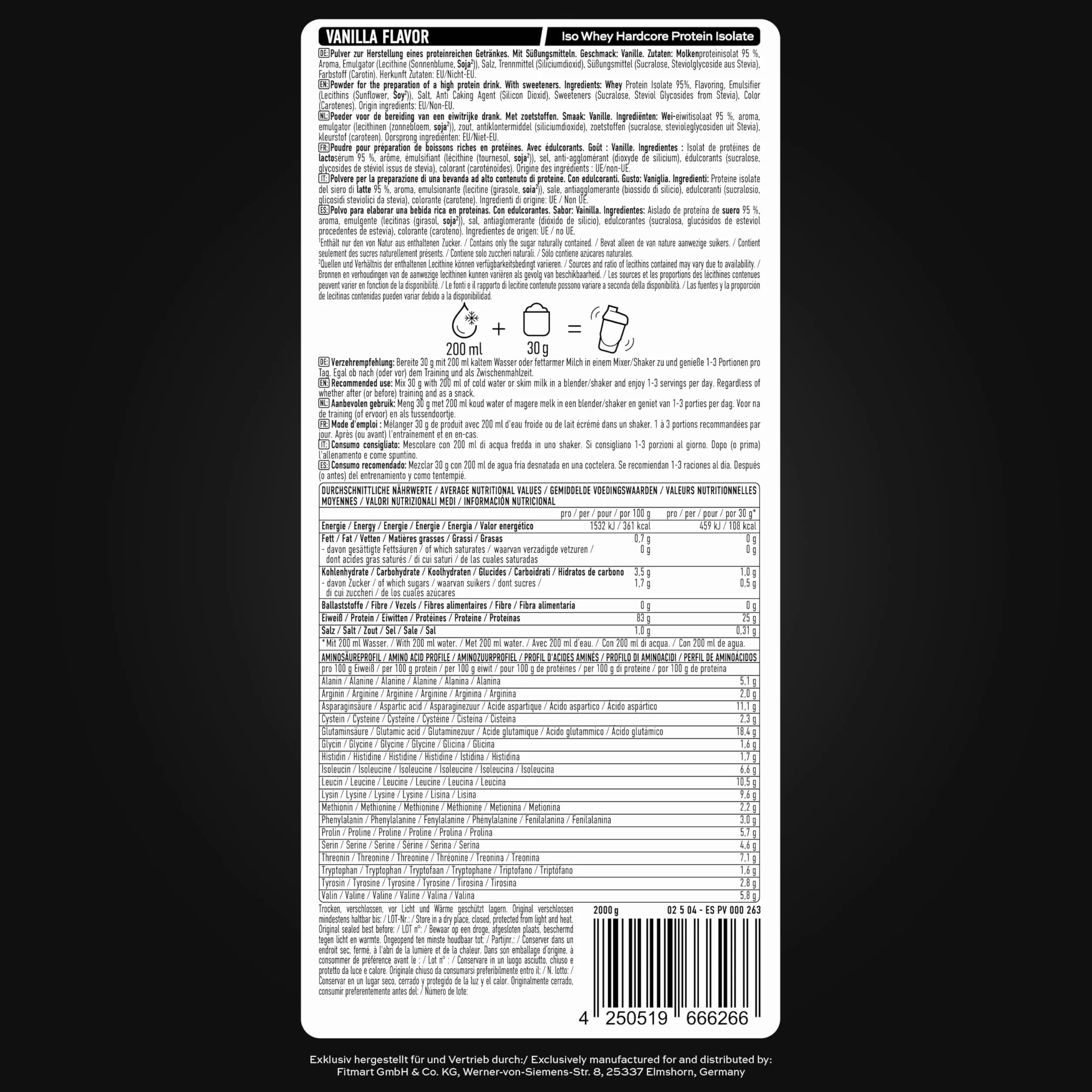 ESN IsoWhey Hardcore Protein Powder, Vanilla (Classic), 2 kg, Fino a 26 g di proteine per porzione, made in Germany