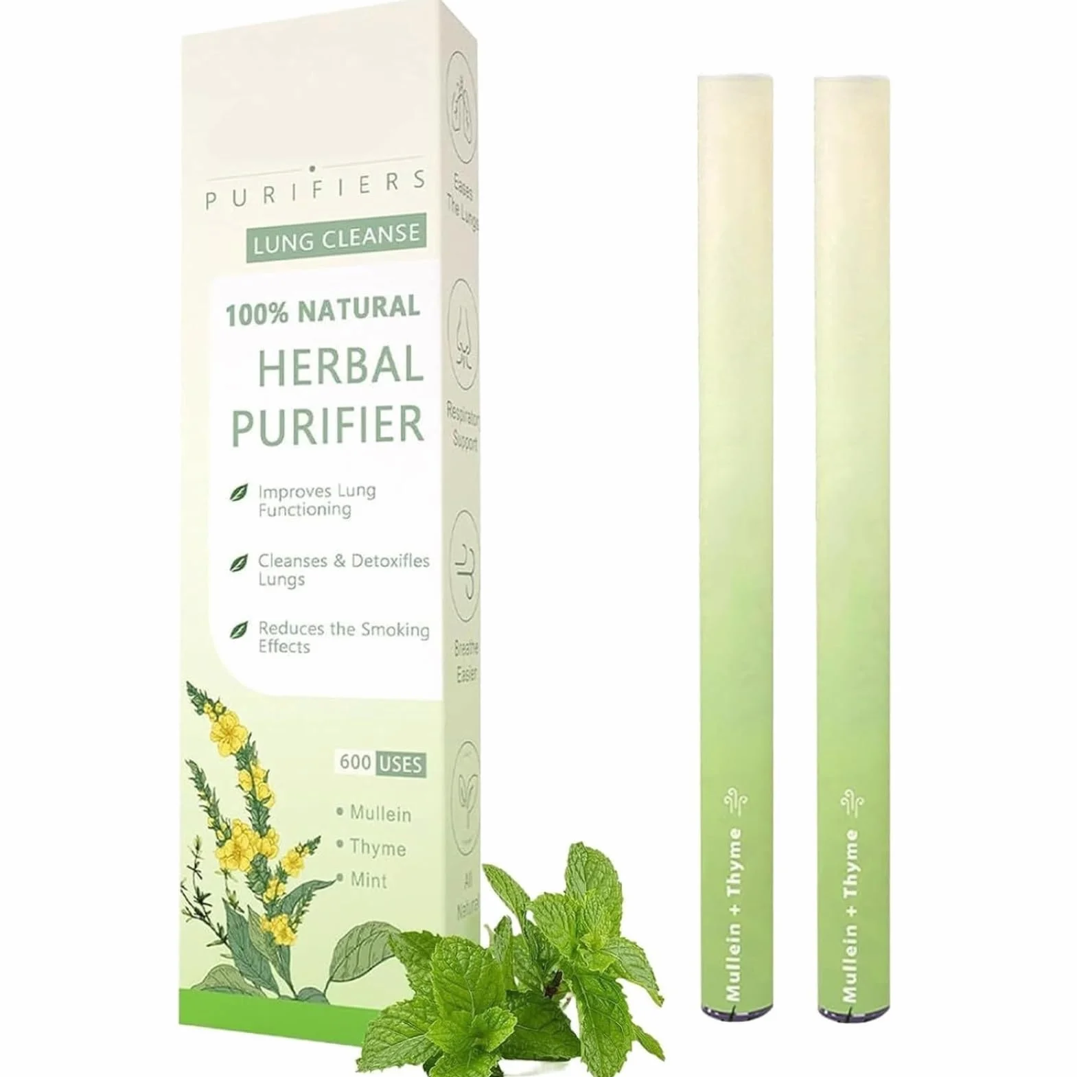 2 Purificatori Polmonari a base di Verbasco, Diffusori a Penna a Bases di Erbe Migliorati per Alleviare lo Stress, Inalatori Naturali per Respirare Meglio, Diffusore a Base di Verbasco Botanico
