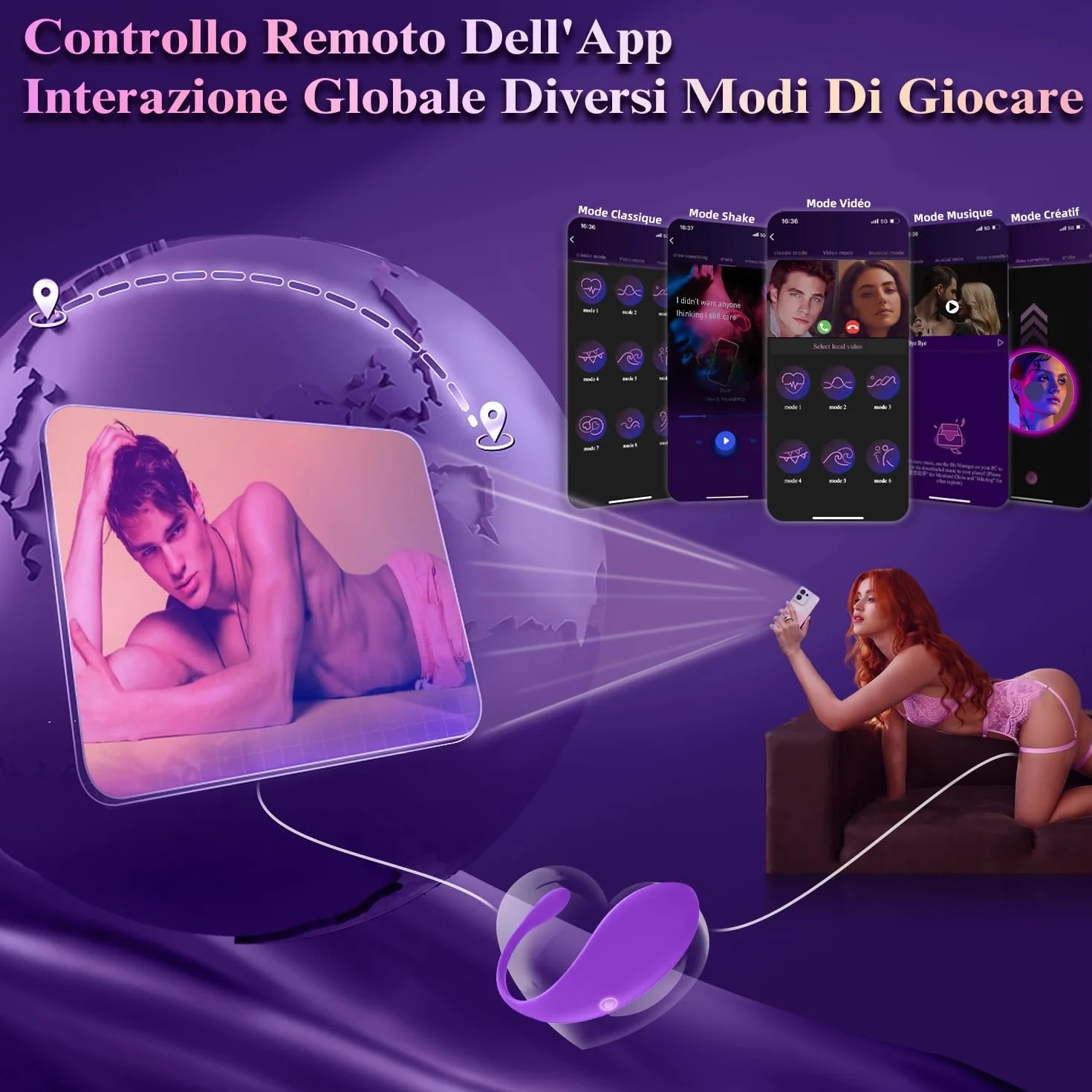 Vibratoreper Donna Professionale Ovetto Vibrante Donna Telecomando con App 9 Modalità Sexytoysys Coppia Vibratore per Vibratore Clitoride Wireless Sex Toys toys Sessuali per Sex Toy (Viola)