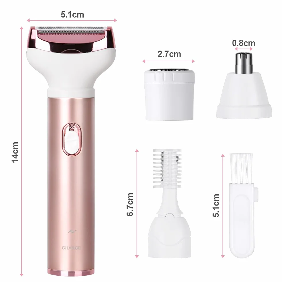 ACWOO Rasoio Elettrico Donna, 4 in 1 Epilatore Senza Fili, Ricaricabile Epilatore viso, Depilatore Donna Multifunzione a Secco e Bagnato per Una Rasatura Delicata e Accurata, Impermeabile
