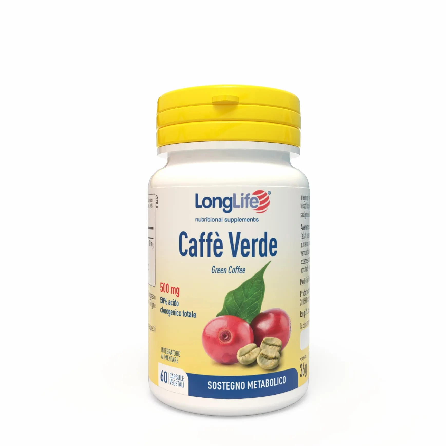 LongLife Caffè Verde Estratto 50% Acido Clorogenico Sostegno Metabolico Vegano Senza Glutine