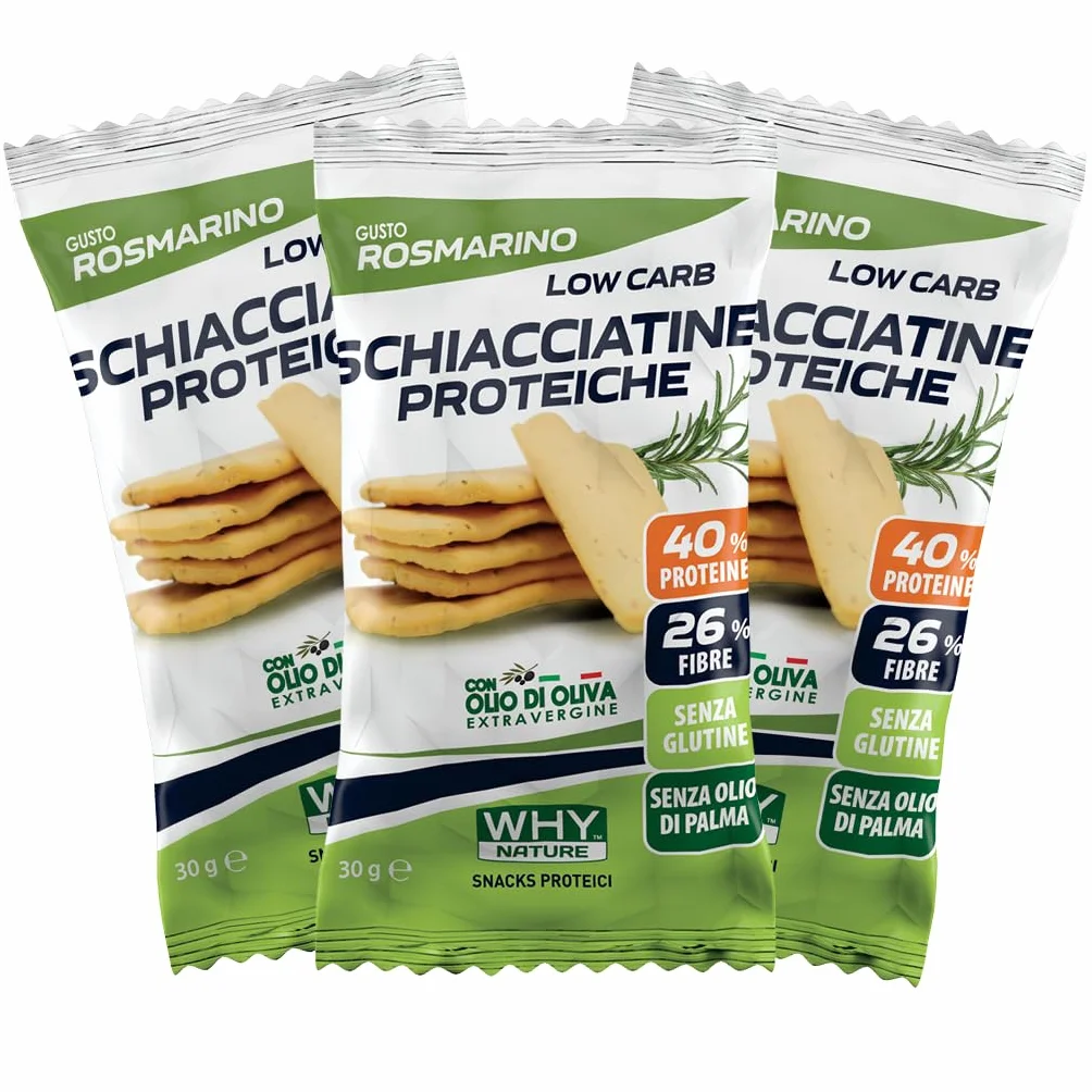 WHY NATURE LOW CARB SCHIACCIATINE PROTEICHE - Snack Proteici Senza Glutine - Snack Salati Gusto Rosmarino - Box da 25 Pezzi - 30 gr