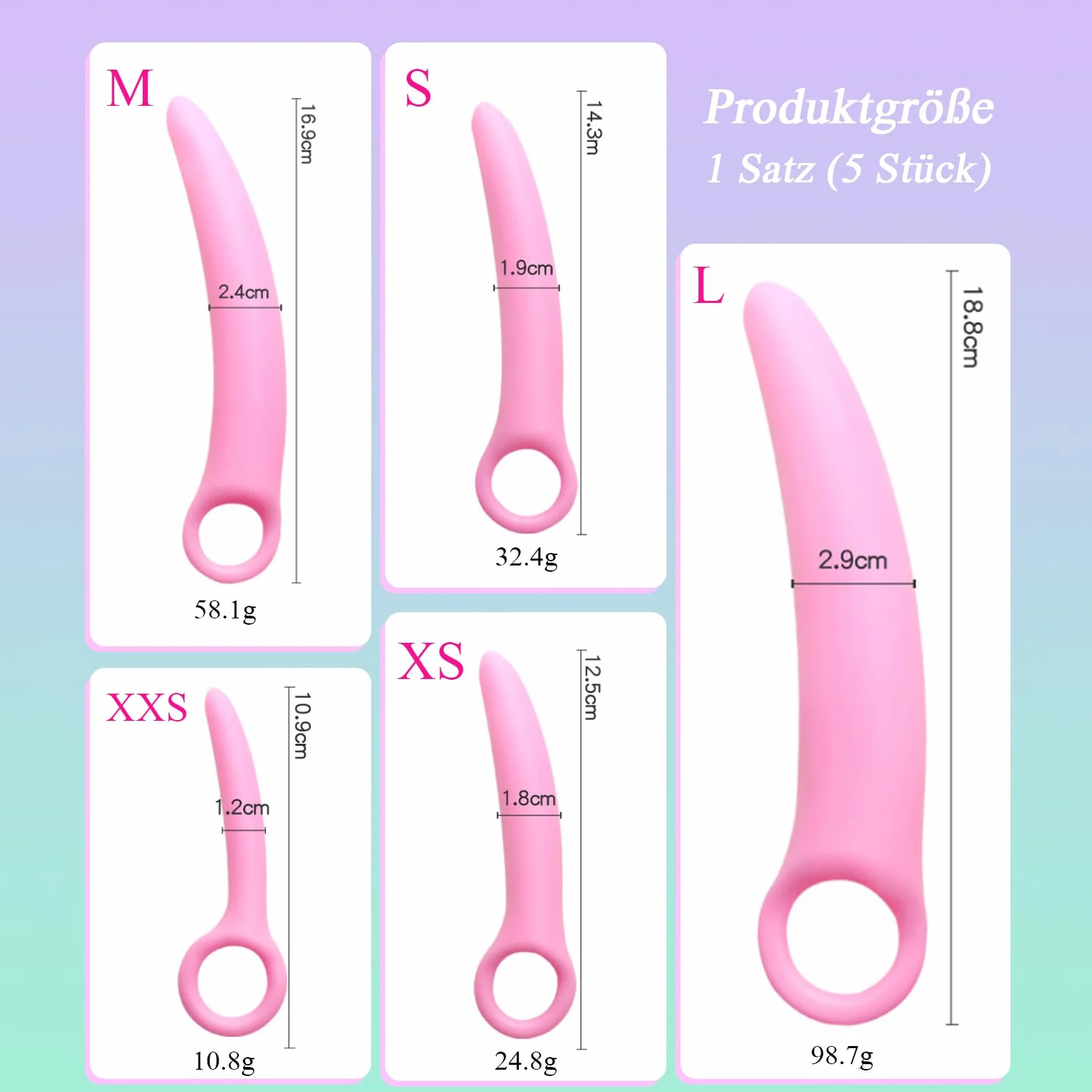 BDSMAGE Set dilatatori vaginali 5 pezzi silicone duro plug anale dilatatore uretrale giocattoli sessuali per donne