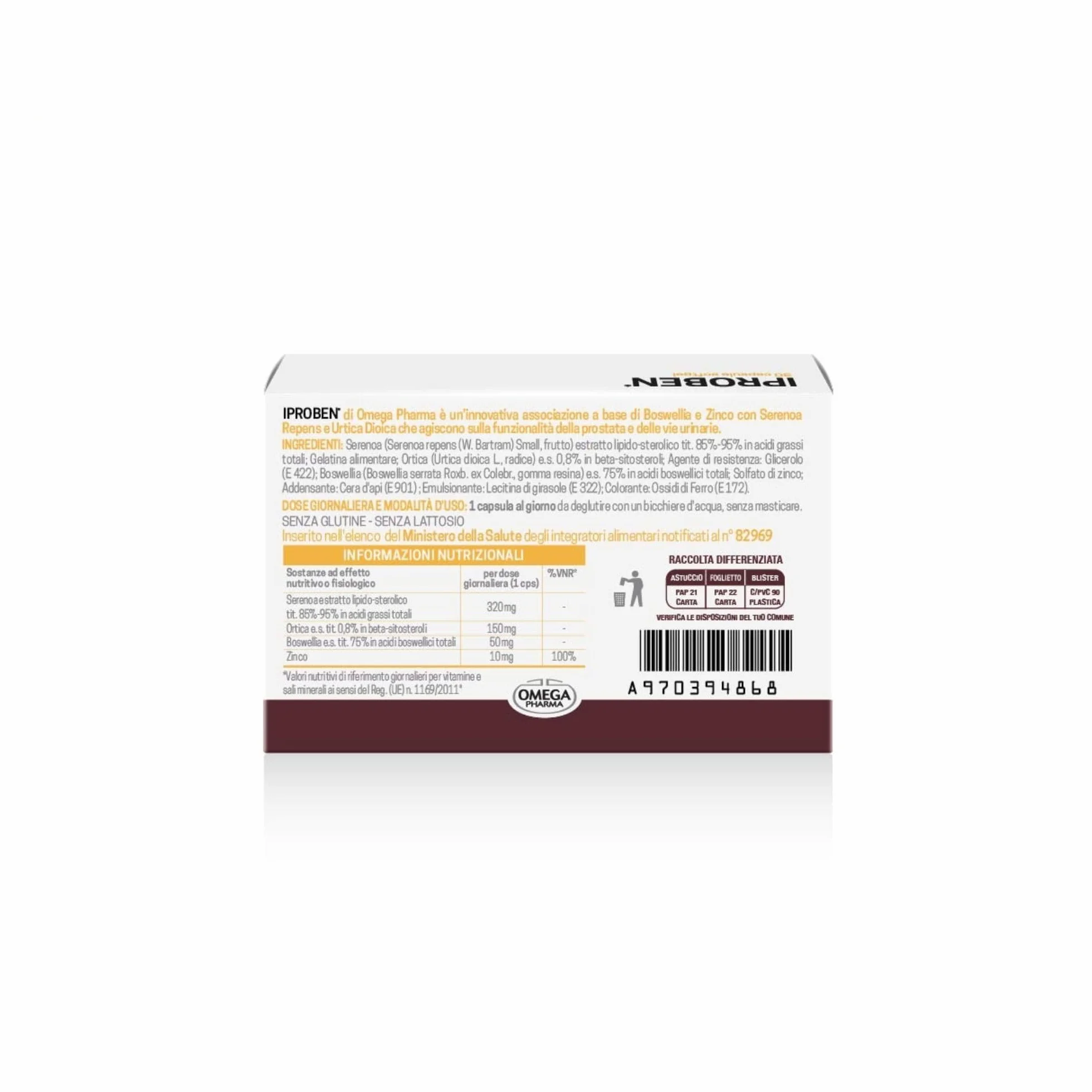 Omega Pharma Iproben Integratore Alimentare Prostata 30 Capsule