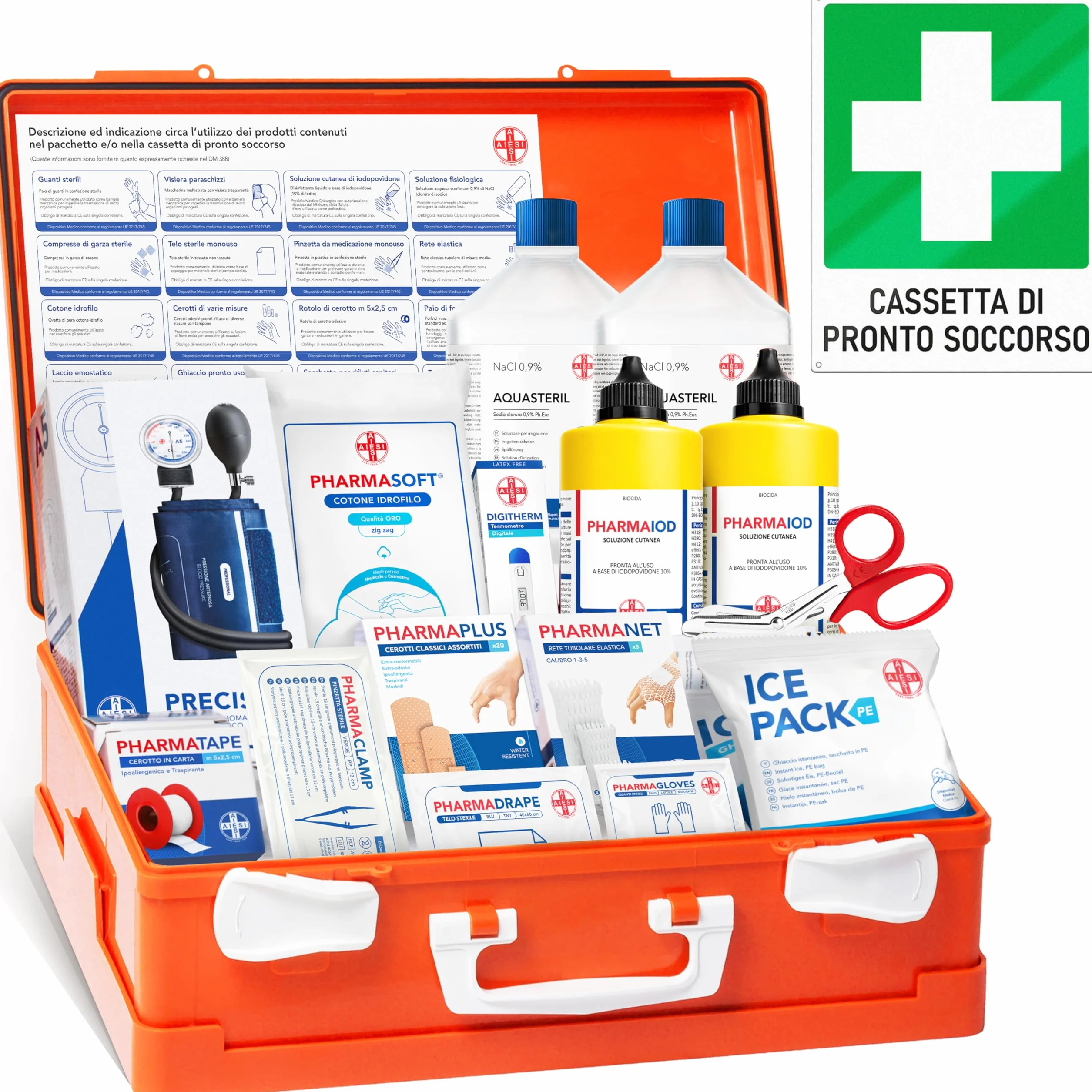 AIESI Cassetta medica pronto soccorso sfigmomanometro conforme DM388 DL81 Made in Italy