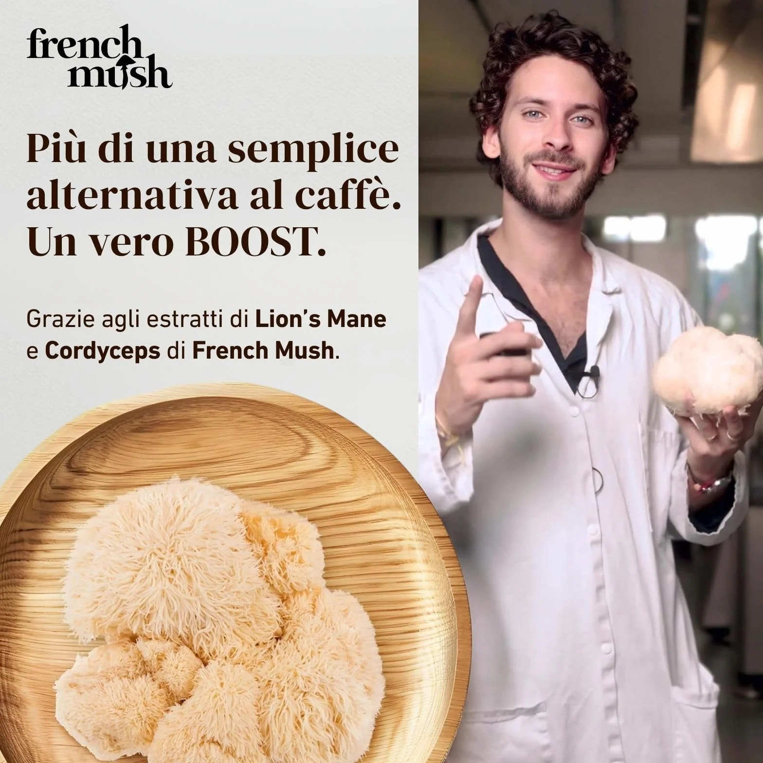 French Mush BOOST - Alternativa al caffè ai funghi adattogeni biologici: Lion's Mane & Cordyceps - Focus, Energia & Digestione - Vegano - Made in France - 20 dosi