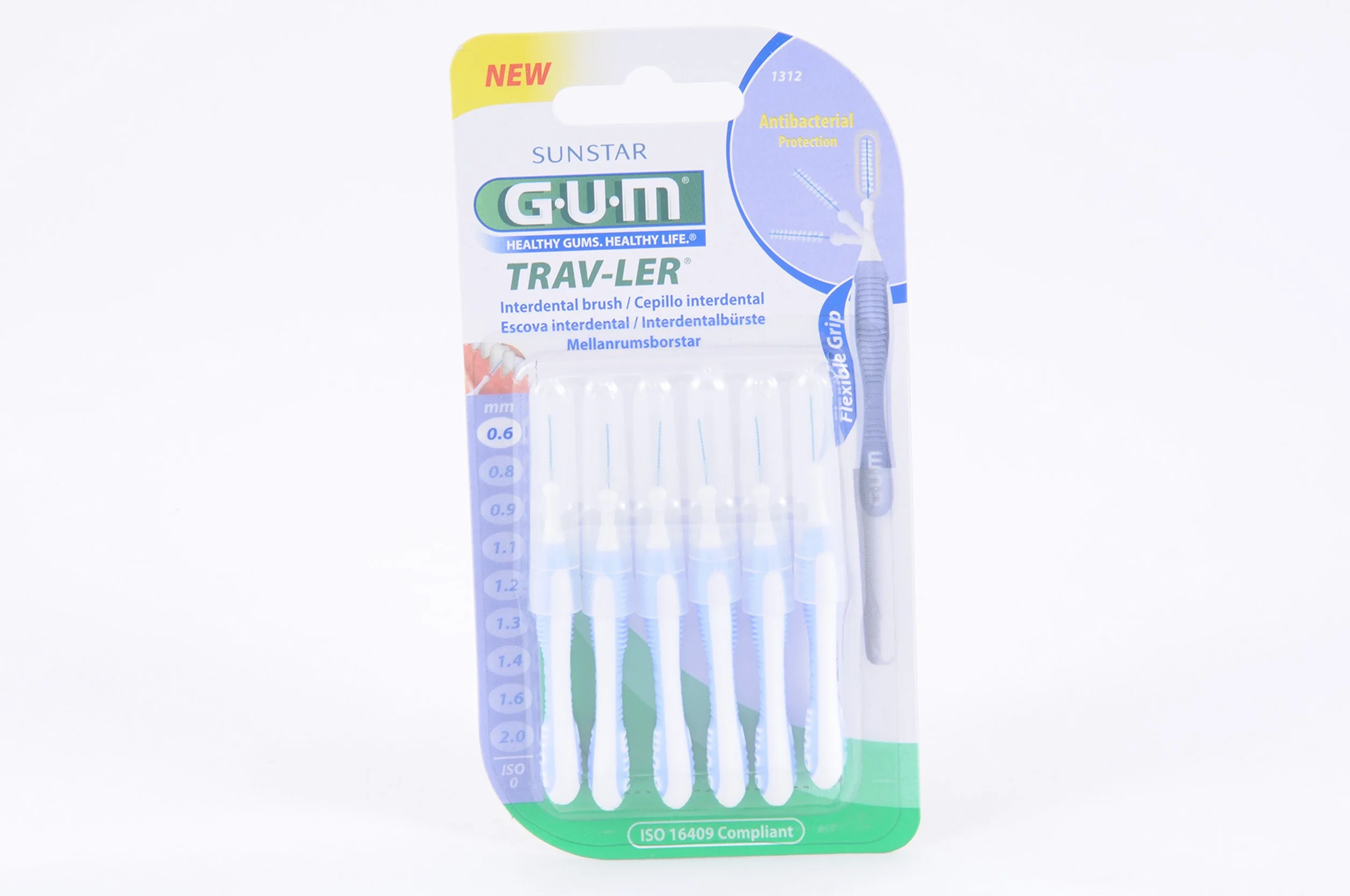 GUM TRAV-LER Spazzole interdentali 6 pezzi ISO 0 0,6 mm confezione risparmio 3 x 6 pezzi