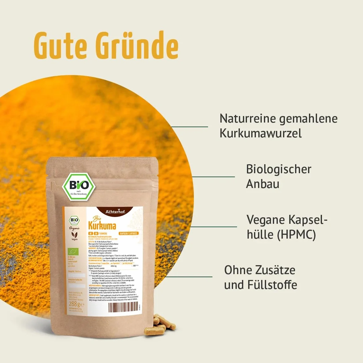 Capsule di curcuma biologiche 4800 mg 400 pezzi ricarica Achterhof