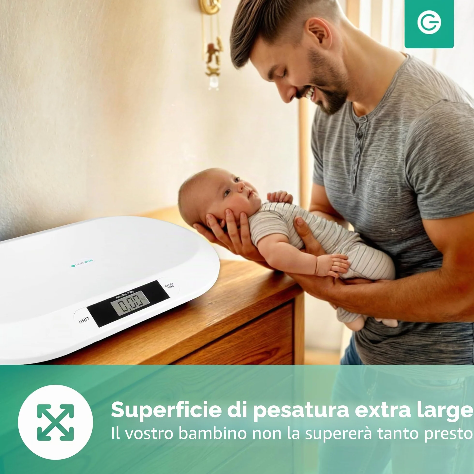 Silvergear Bilancia Digitale per Neonati 20 kg LED Bianco 54,5x31,5x3,5 cm
